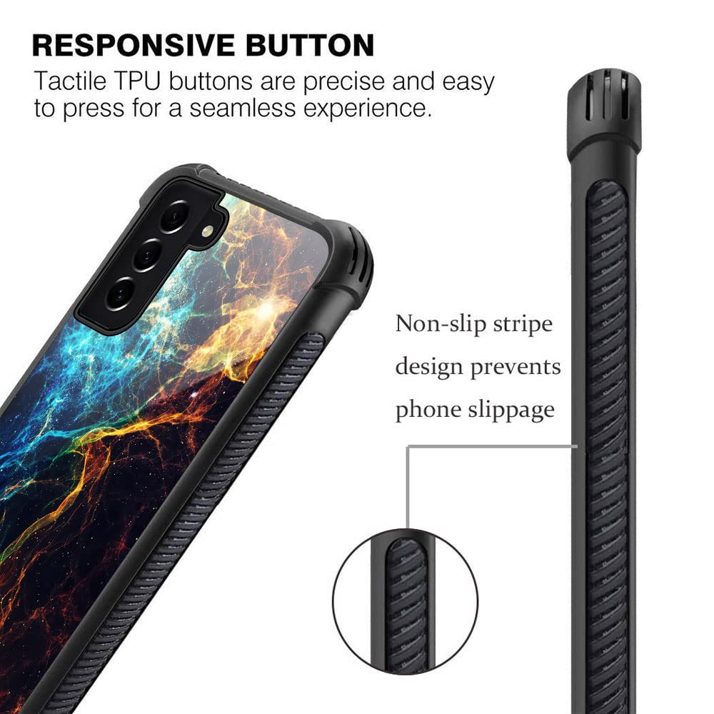 ZHEGAILIAN Phone Case for Samsung Galaxy S21 Plus Blue Flame Organic Glass TPU Bumper