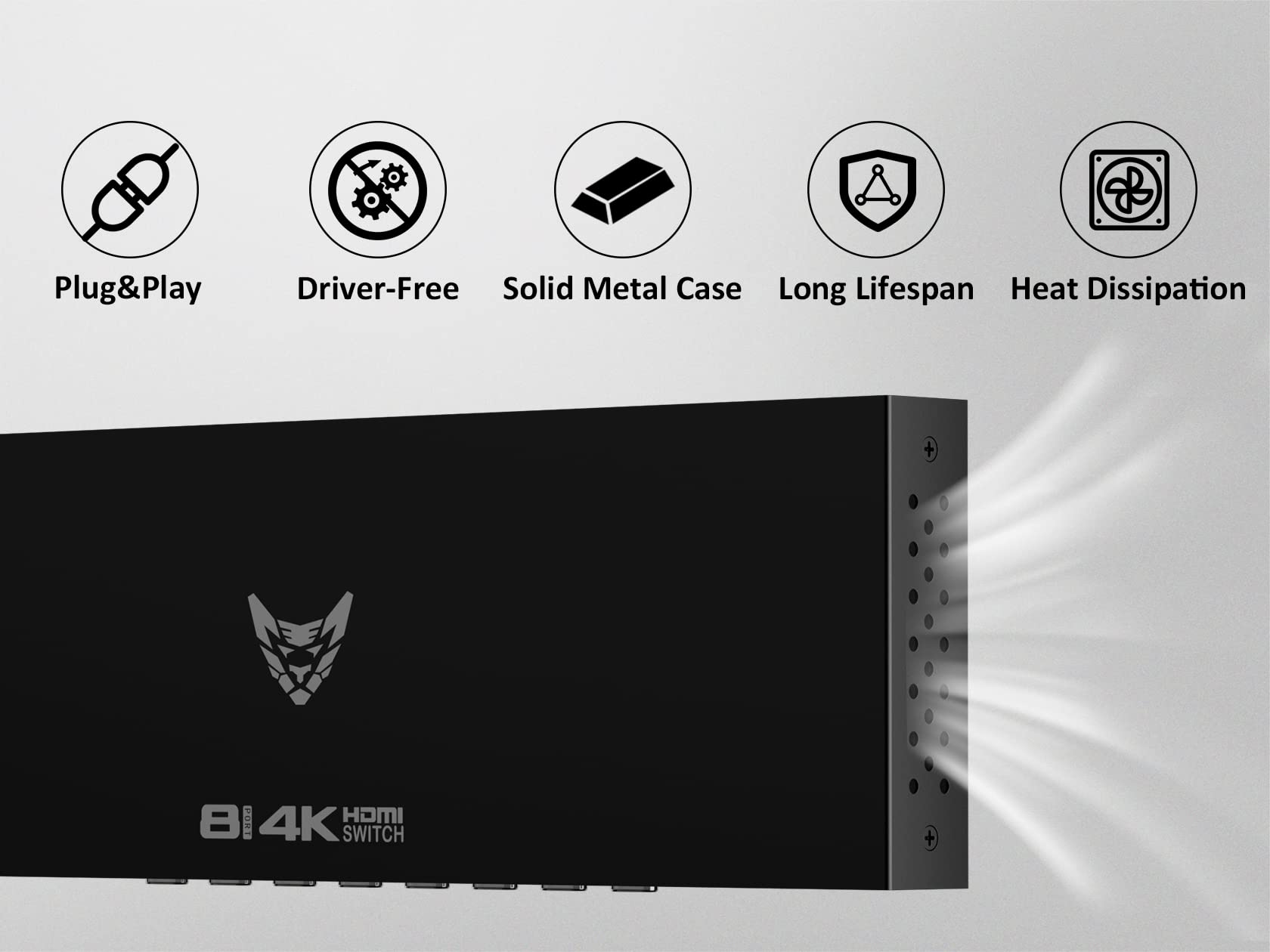 Diamondtiger Hdmi Switch 8 In 1 Out, 4K 30Hz Support, 8 Port Hdmi Switcher, Remote Control, For Ps5/4, Xbox, Fire Stick, Roku, P