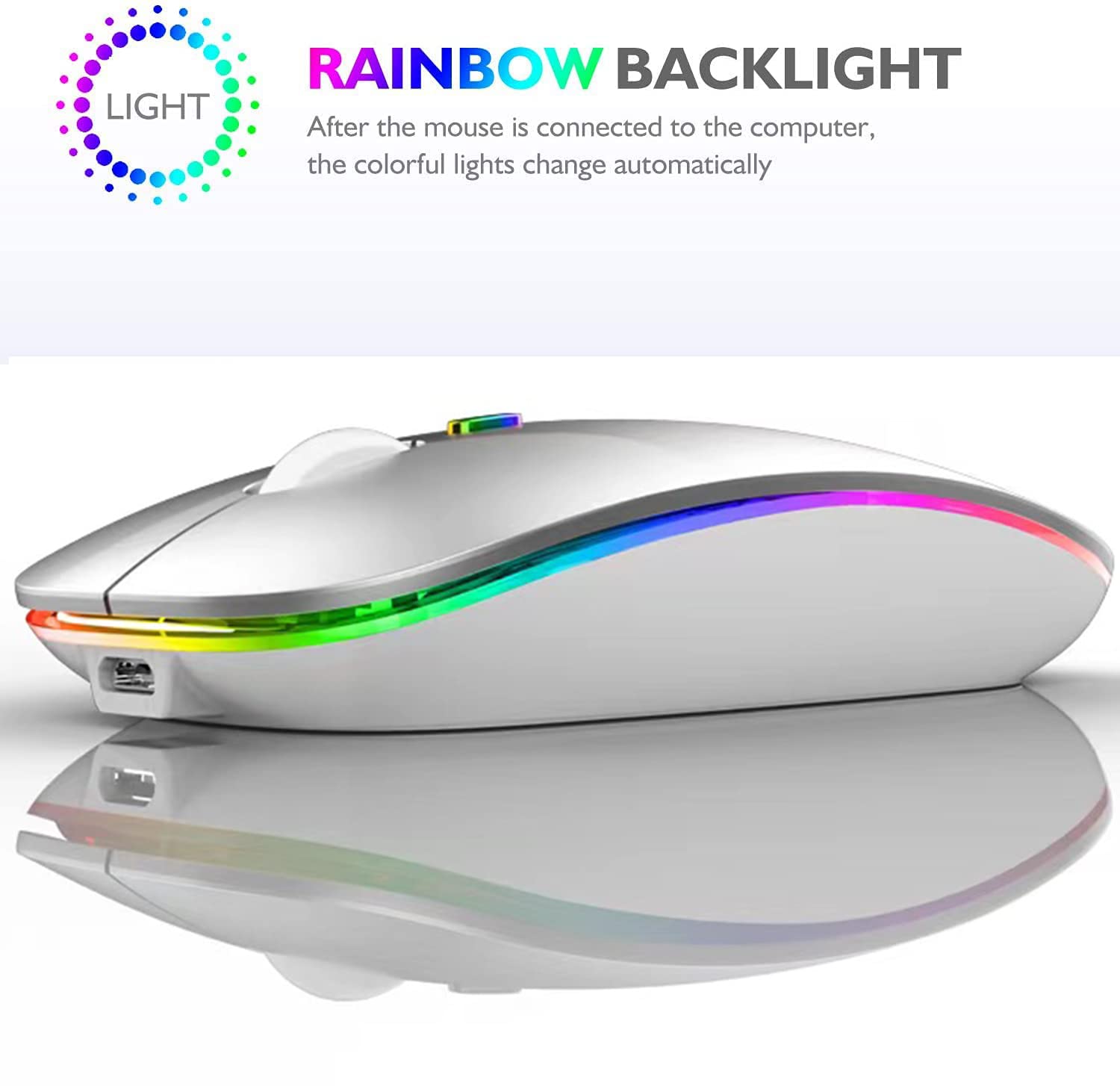 Neises Led Bluetooth Mouse,Bluetooth Mouse For Macbook Pro/Macbook Air/Imac/Mac/Ipad/Ipad Pro,Wireless Mouse For Macboook Air/Macbook Pro/Pc (Silver)