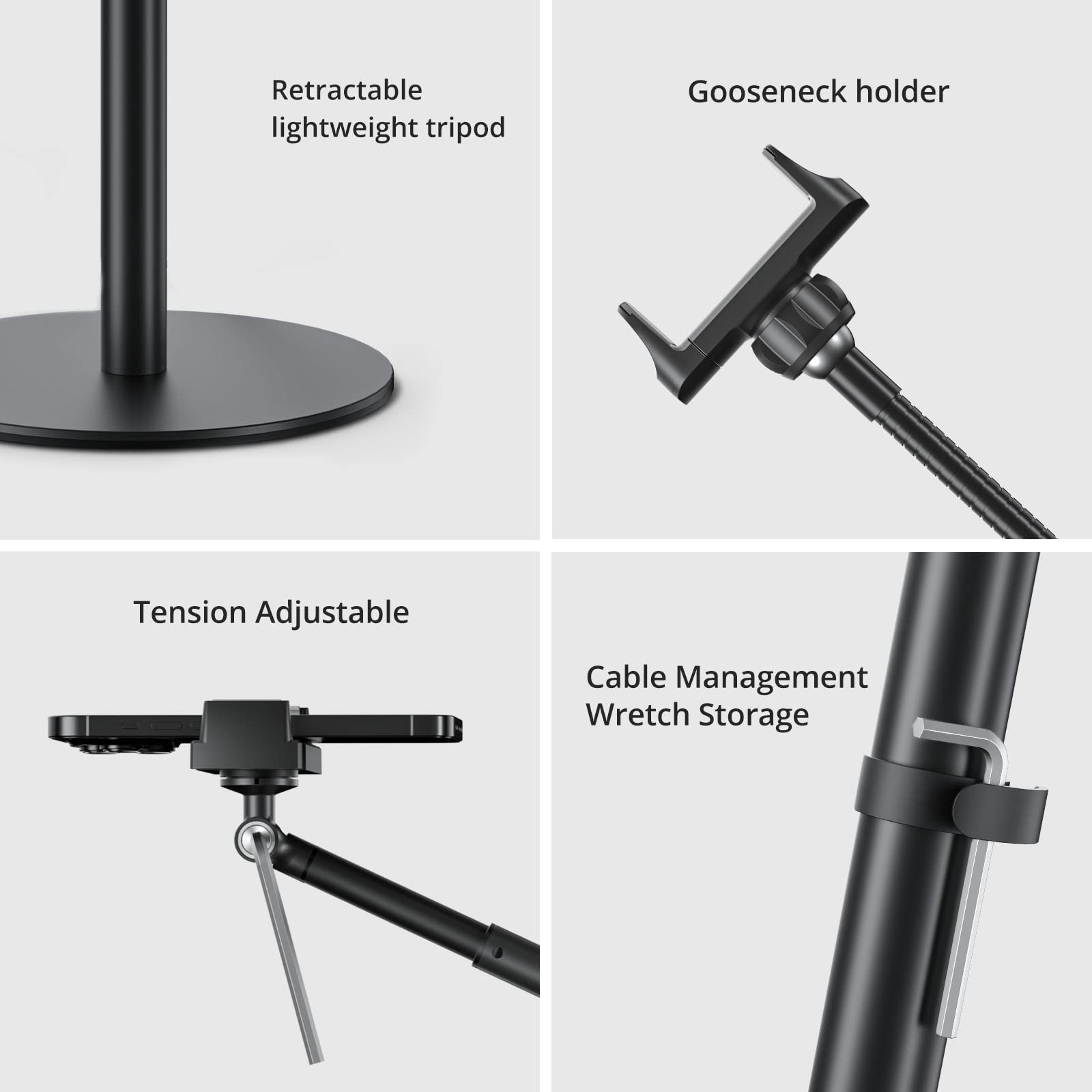 Supedesk 12'' Ring Light With Stand And Phone Holder,Overhead Phone Stand,2 Phone Holders,2700 6500K,3 Color Modes,10 Brightness