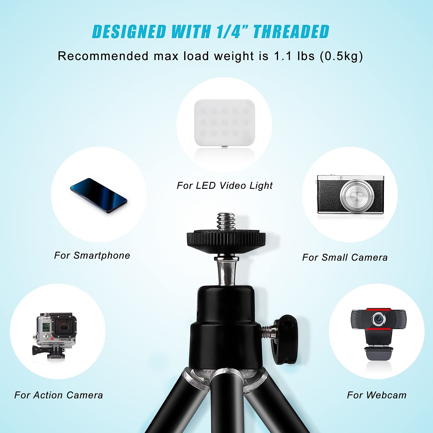 Mini Tripod For Webcam And Phone, 4 9 Inch Metal Extendable Webcam Stand With Phone Holder, Tabletop Tripod