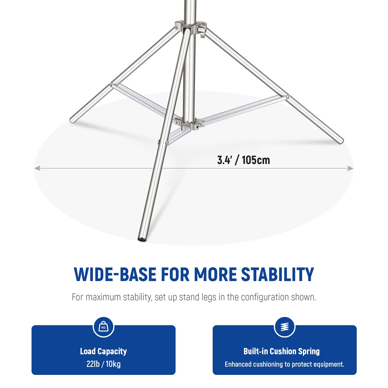 Neewer 9.2Ft/2.8M Stainless Steel Light Stand, Spring Cushioned Heavy Duty Photography Tripod Stand With 1/4    To 3/8    Univer