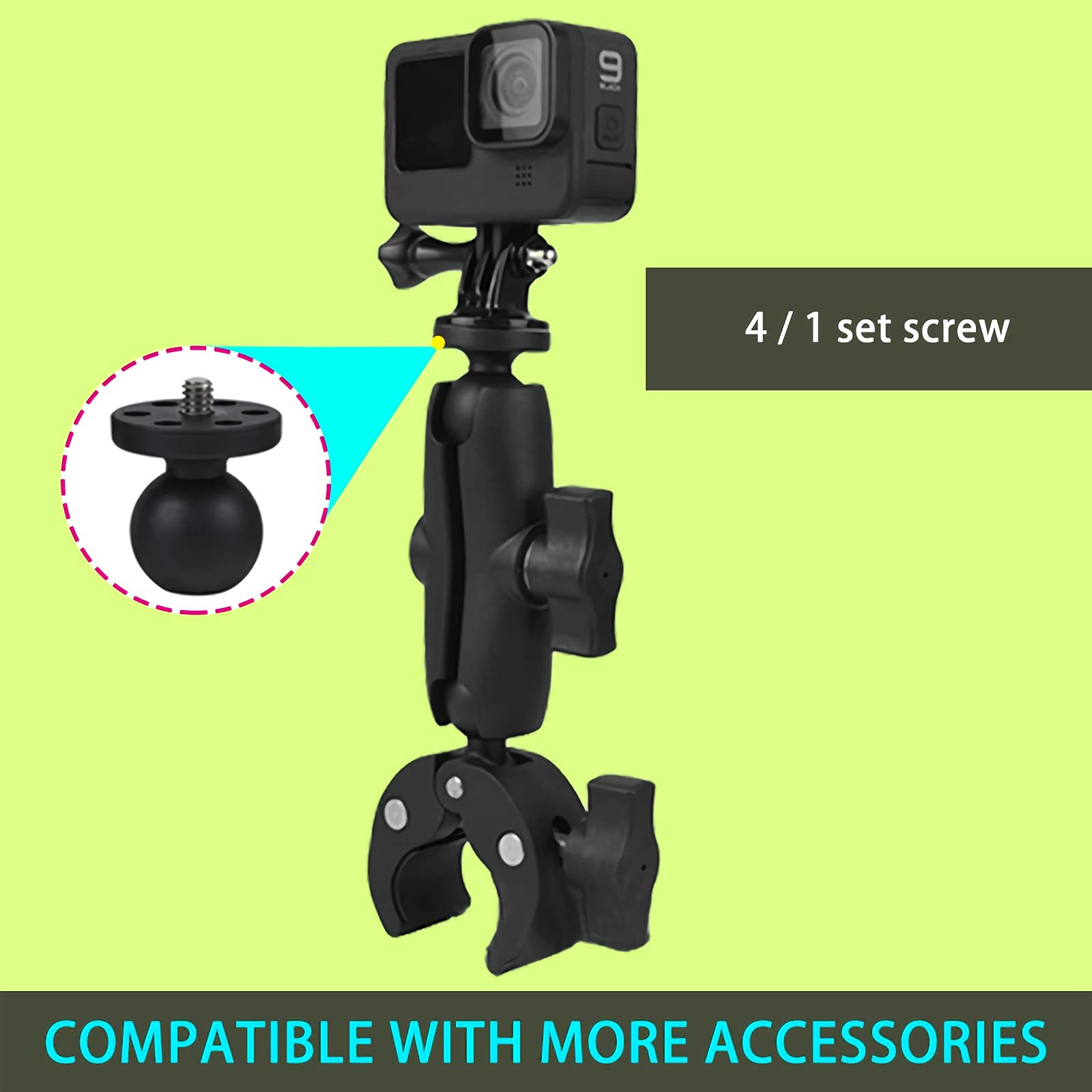 Handlebar Clamp Motorbike Mount For Insta360 Ace Pro One X4 X3, X2, X, One R, Rs, Go 2, Gopro Hero, With Double Ball Head Super