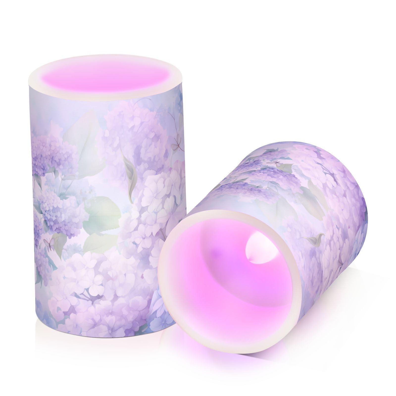 Alaza Blue Hydrangea Flowers With Butterflies Flickering Flameless Candles Battery Operated With Remote Timer,Tea Light Candles