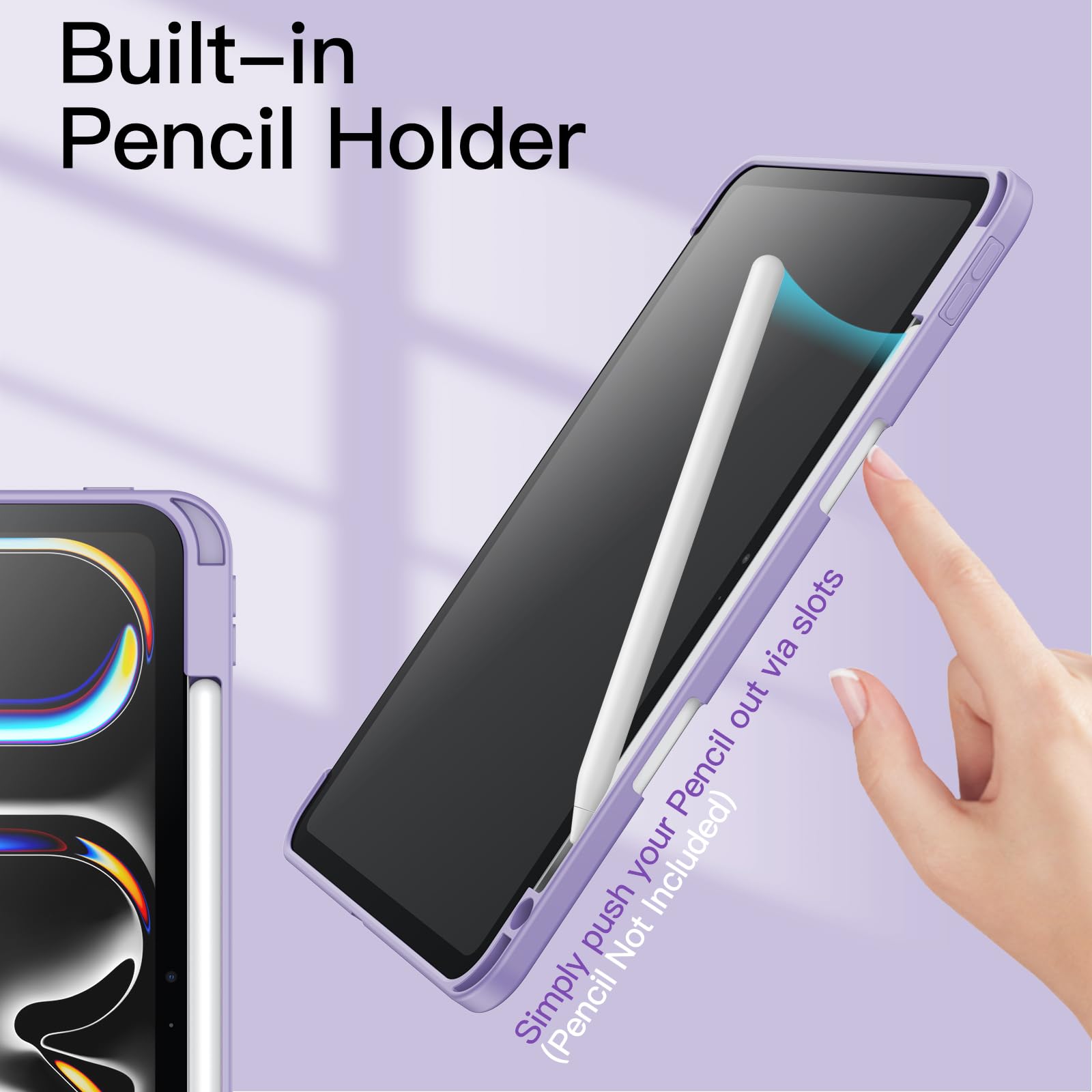 Jetech Case For Ipad Pro 11-Inch M4 2024 (5Th Generation) With Pencil Holder, Clear Transparent Back Shell Slim Stand Shockproof