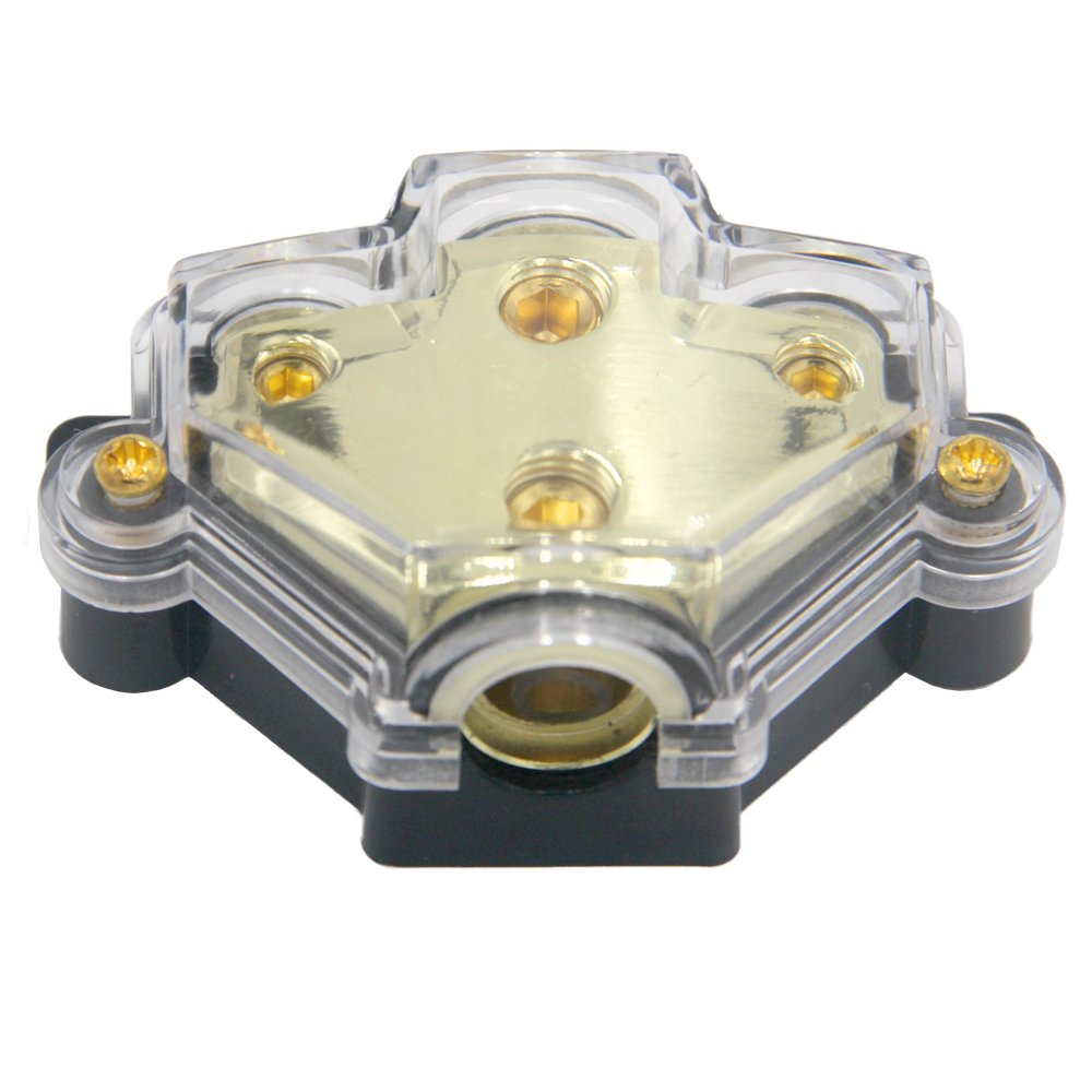 Zookoto 0Ga Power Distribution Block, Auto Car Audio Amplifier 1 In 3 Ways Fuse Holder Circuit Protector (3 Way)