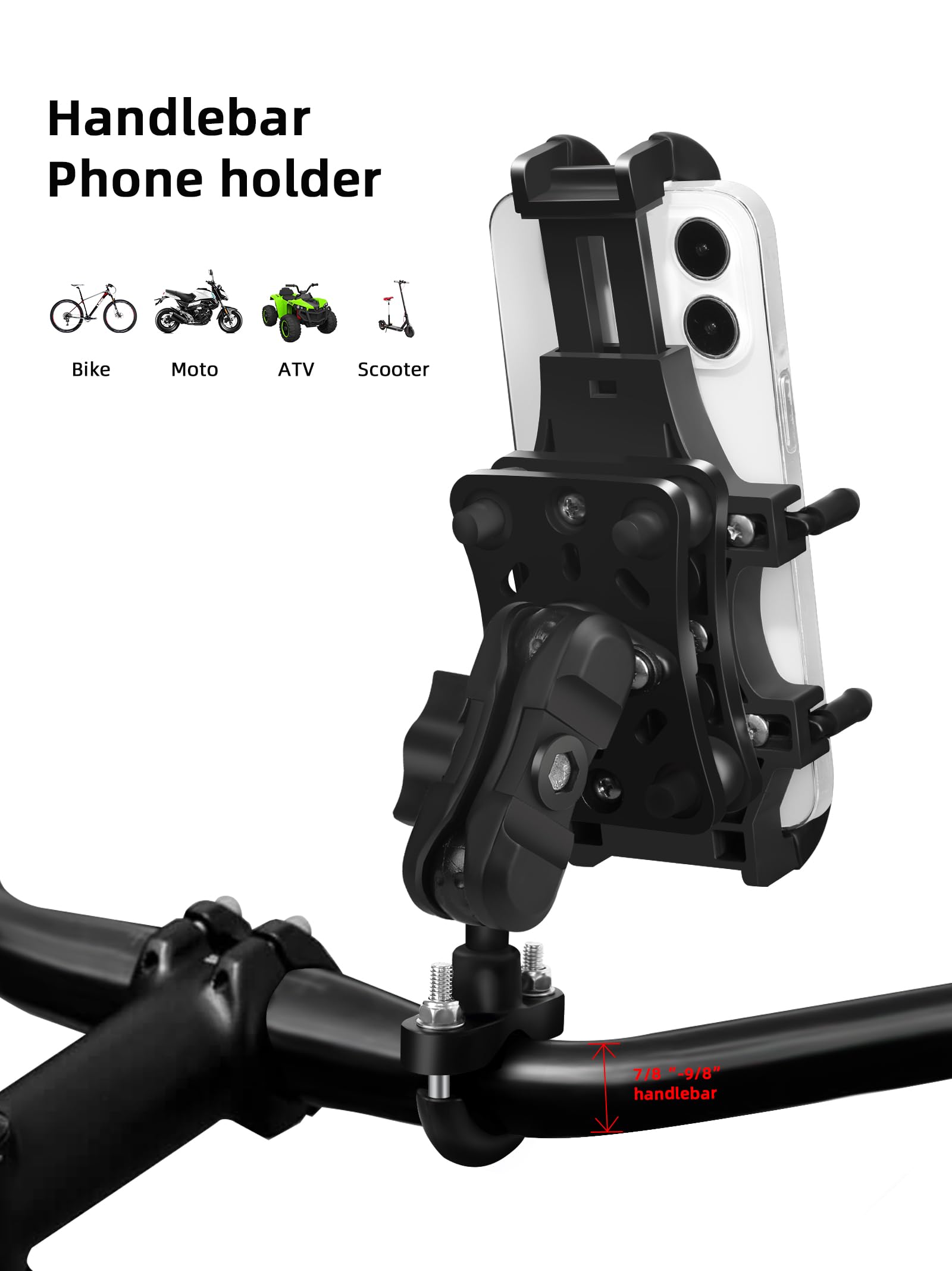 Zidiyoruo Motorcycle Phone Mount With Vibration Dampener, One Hand Operation Motorcycle Bike Phone Holder Holds 4.7'' 7.1'' Cell