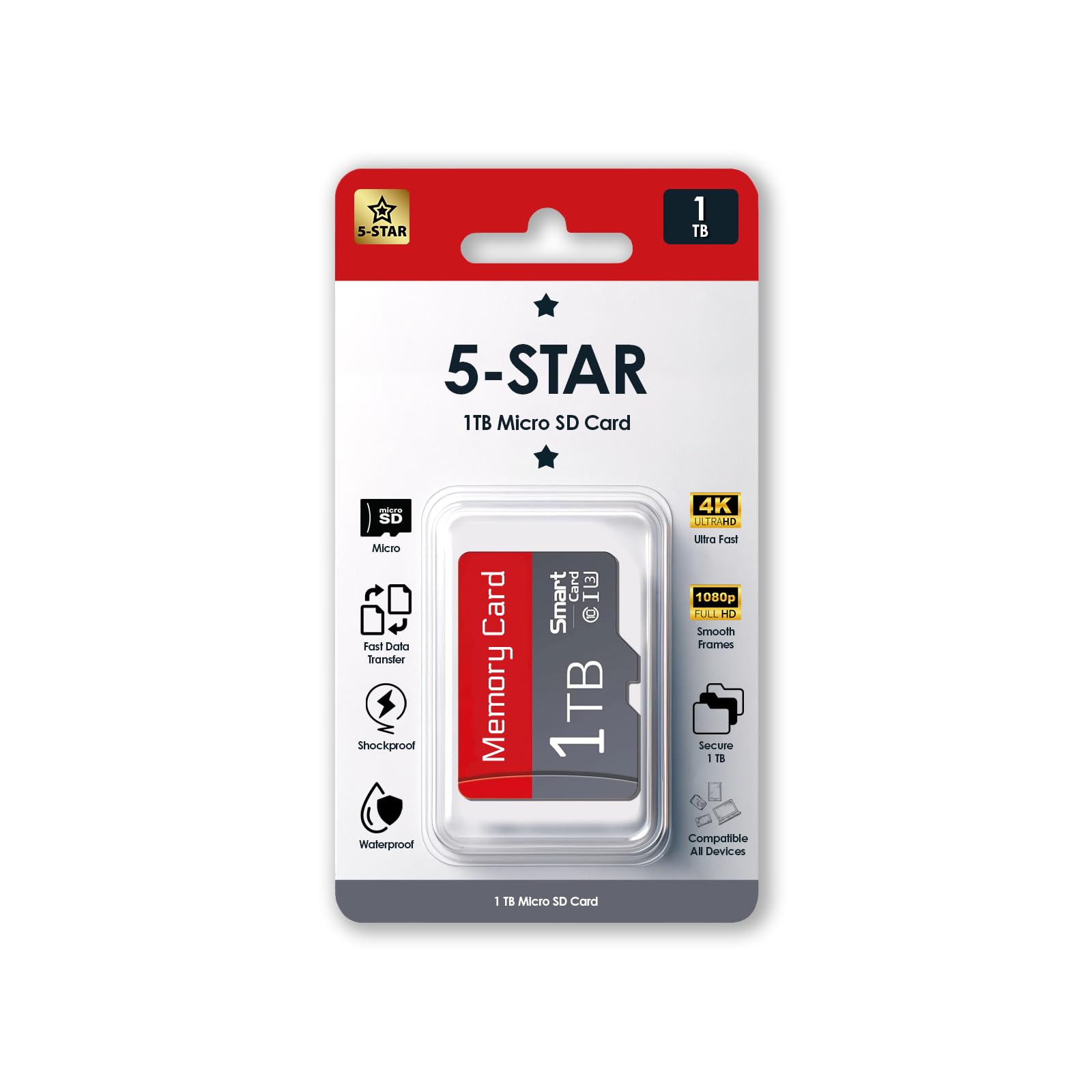 5-Star 1 TB Micro SD High Speed Memory Card for Car Navigation,Smartphone,Portable Gaming Devices,Camera and Drone