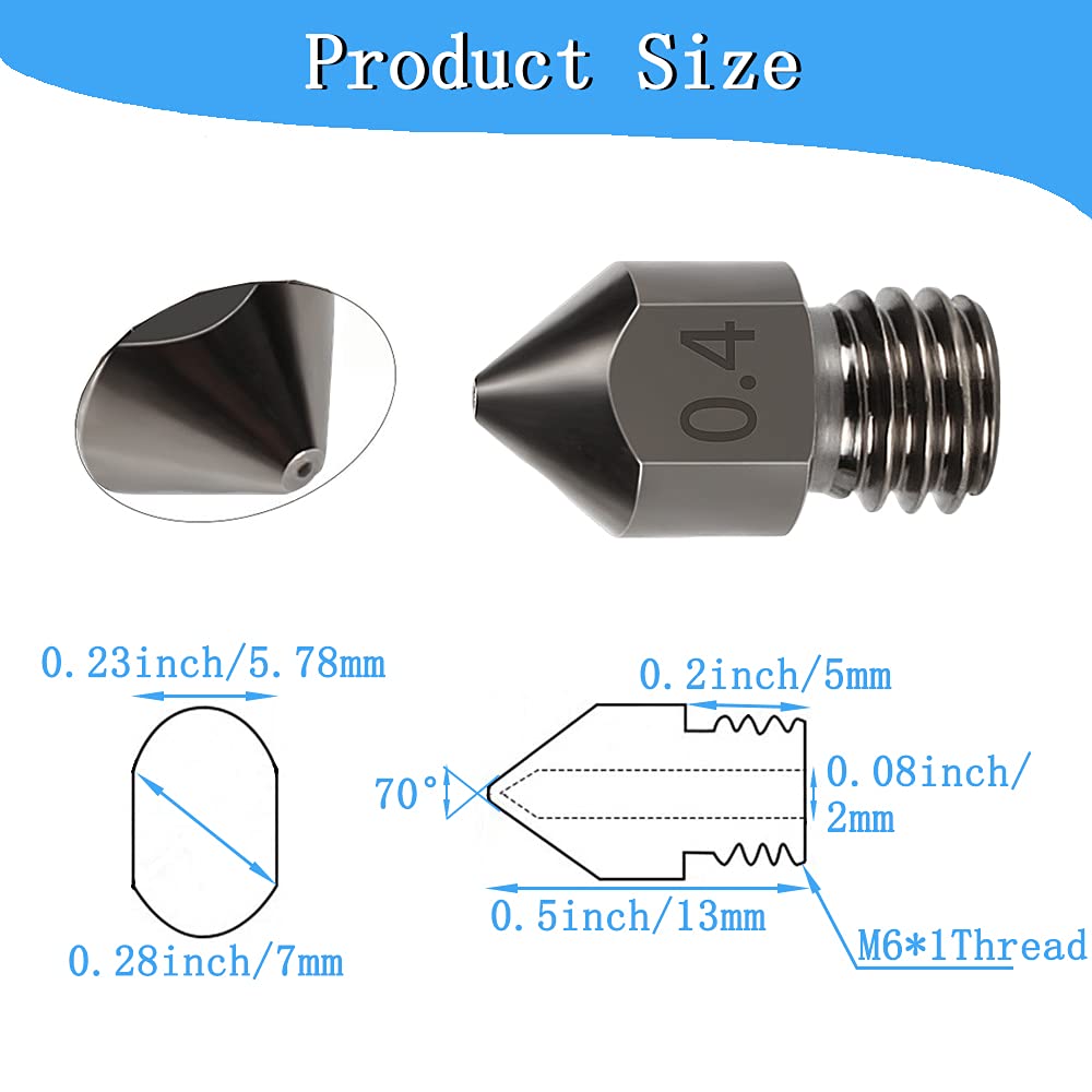 5Pcs Hardened Steel Mk8 Nozzle 0.4Mm Hotend Extruder All Metal Nozzle For Ender 3S 3 Pro, Cr 10 3D Printer 1.75Mm Filament