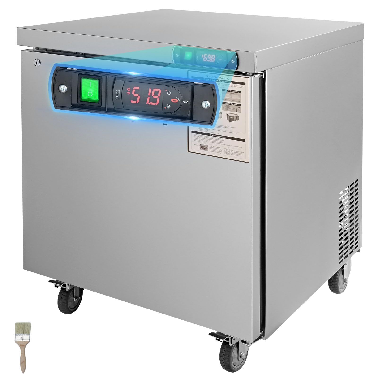 VEVOR 28 W Commercial Refrigerator, Undercounter Worktop Refrigerator, 7.4 Cu. Ft Thick Stainless Steel Refrigerated Food Prep S