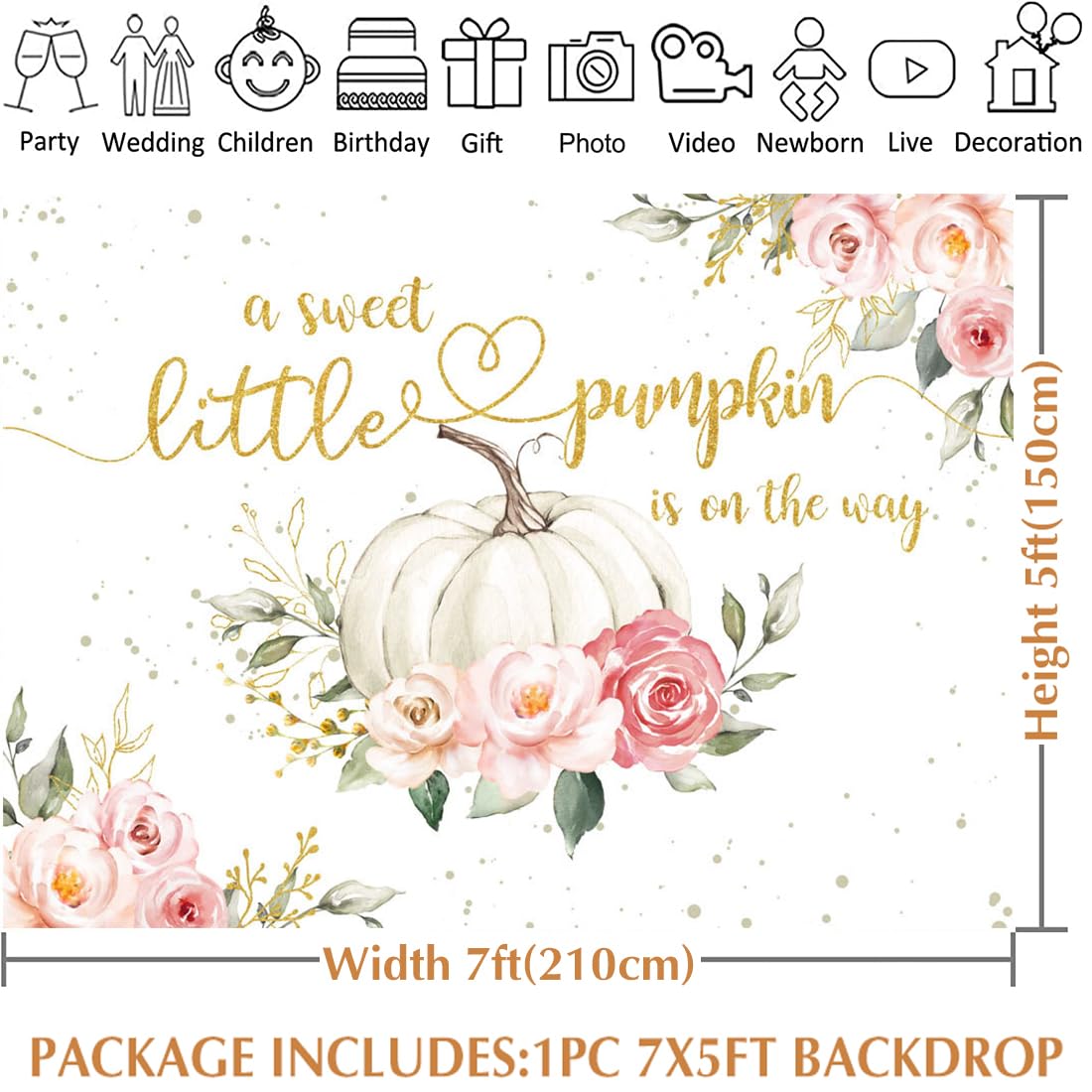 Avezano Pumpkin Baby Shower Backdrop For Girl Pink Floral Fall Pumpkin Baby Shower Party Decorations Banner Autumn Little Pumpki