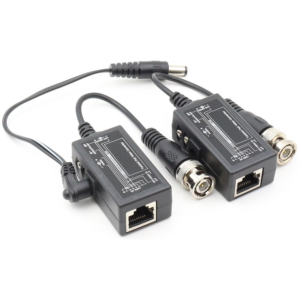Anhan Passive Video Balun With Power Bnc To Rj45 Adapter Cat5 / Cat6 Cable To Bnc Male Network Transceiver For Cctv Security Sur
