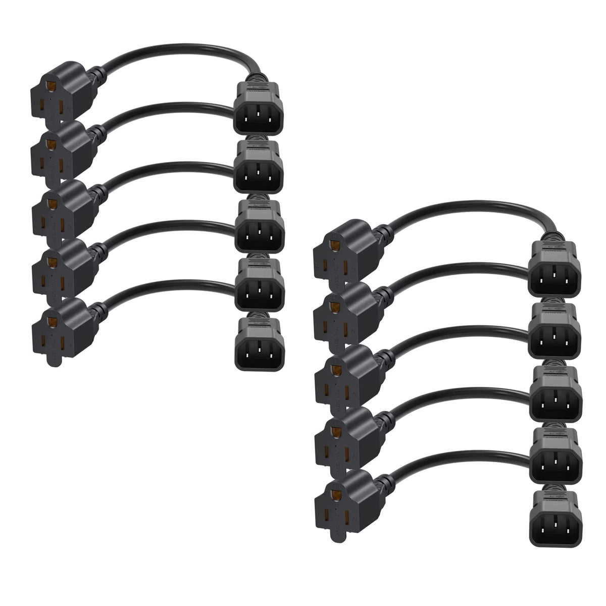 Cablecreation [10-Pack] 1 Foot 18Awg Standard Computer Power Adapter Cord Nema 5-15R Receptacle To Iec320 C14, 0.3M/Black