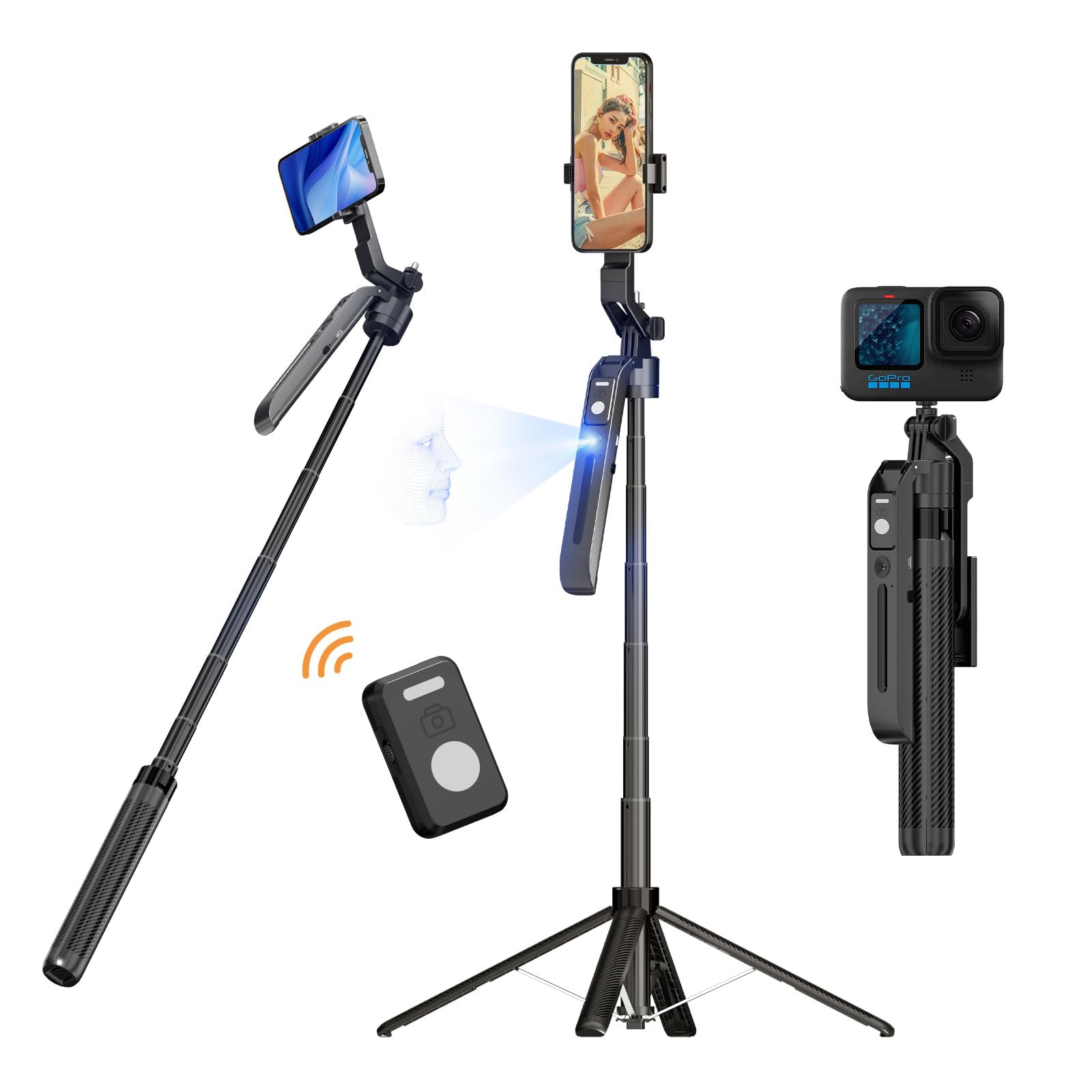 FUNSNAP 70.9 Auto Face Tracking Selfie Stick Tripod for iPhone Android with Lights, No App, 360Rotation Tripod that Follows Your