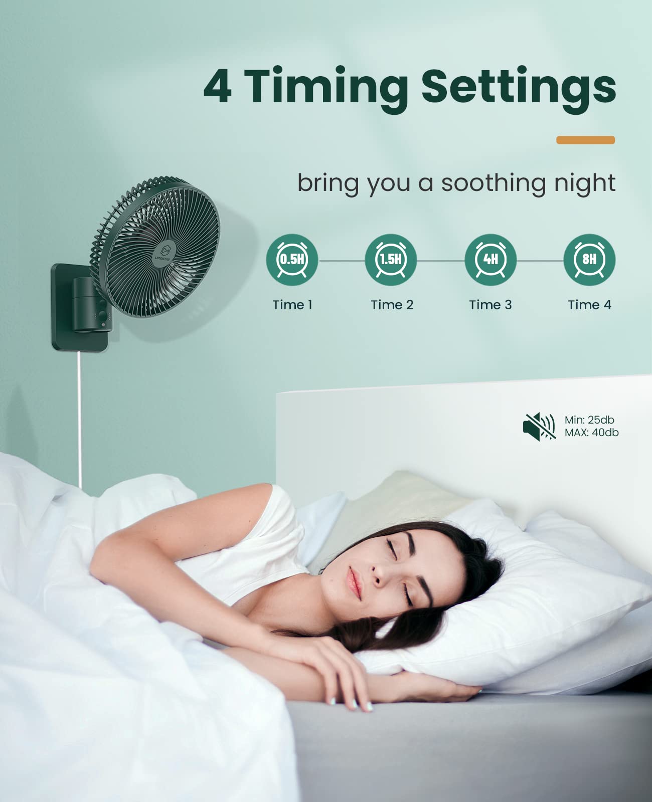 Lemoistar 8 Inch Small Wall Mounted Fan With Remote Control, 90 Oscillating, 4 Speeds High Velocity, Timer, Adjustable Tilt, 70