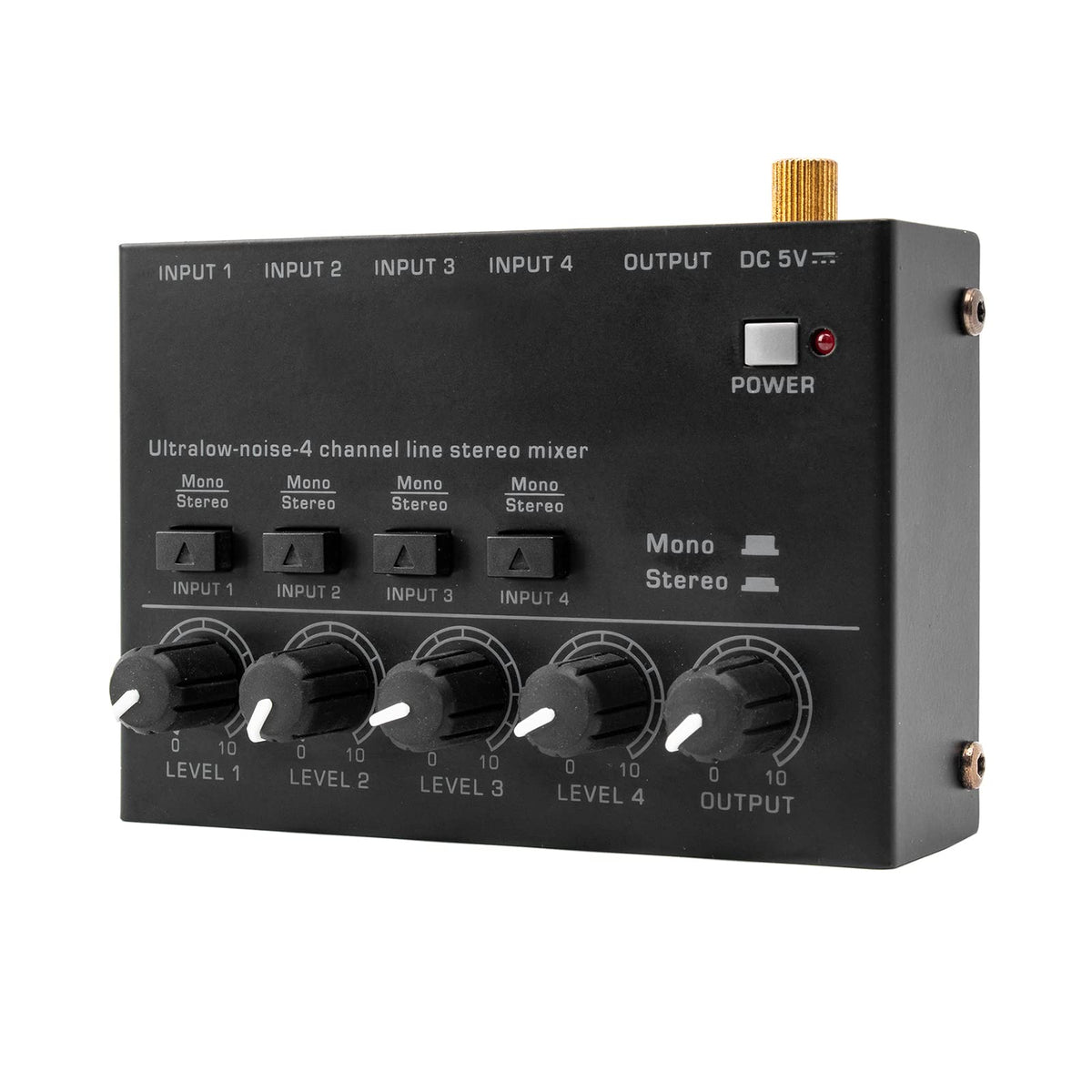 Btuty Ultra Low Noise 4 Channel Line Stereo Mixer 4 Input 1 Output Dc 5V Portable Mini Audio Mixer Microphone Guitar Bass Keyboa