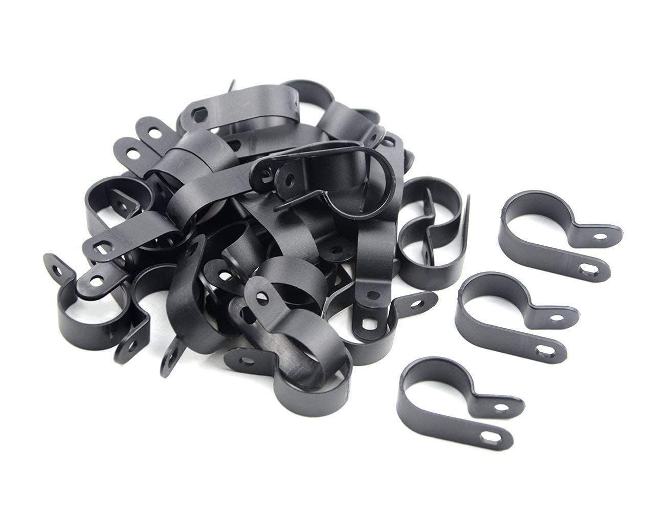 Tovot 100Pcs 3/4'' Nylon Cable Clips Assortment R Type Cable Clip Kit Black Plastic Wire Clamps Fasteners For Wire Mounting