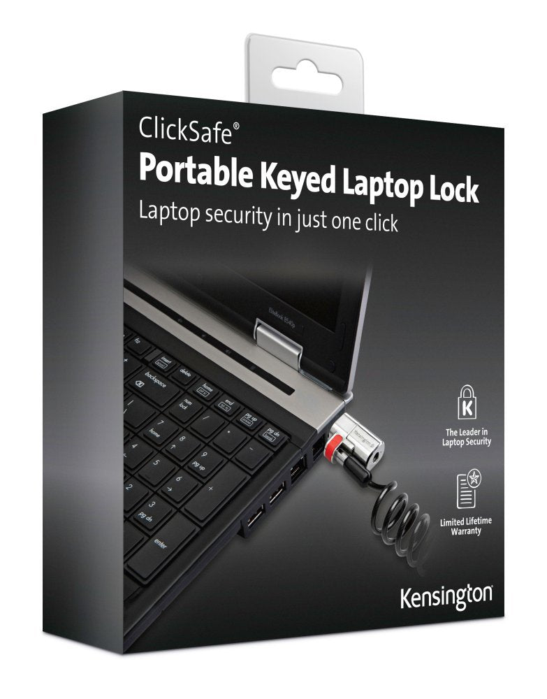 Kensington K64699Us Clicksafe Portable Keyed Laptop Computer Lock,Black, Silver