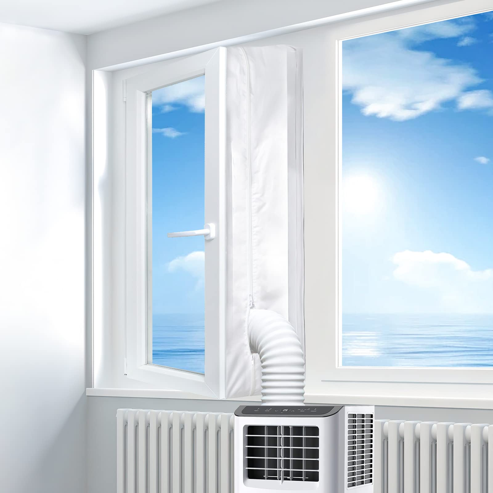 Gruntbear Portable Air Conditioner Window Seal Kit, 400Cm (157'') Ac Casement , Hot Air Stop Air Exchange Guards With Zip And Ad