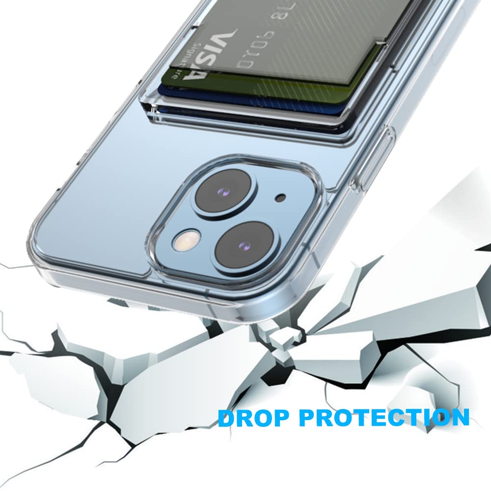Wuwedo iPhone 13 Clear Wallet Case Anti-Yellowing TPU PC Slim 2 Card Holder