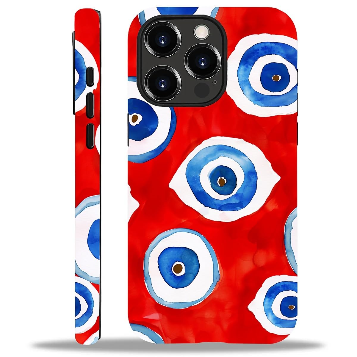 WANKBLC Compatible with iPhone 14 Pro Max Matte Case, Evil Eye Red Blue Pattern for Girl Full Body Design Soft Silicone Drop Sho