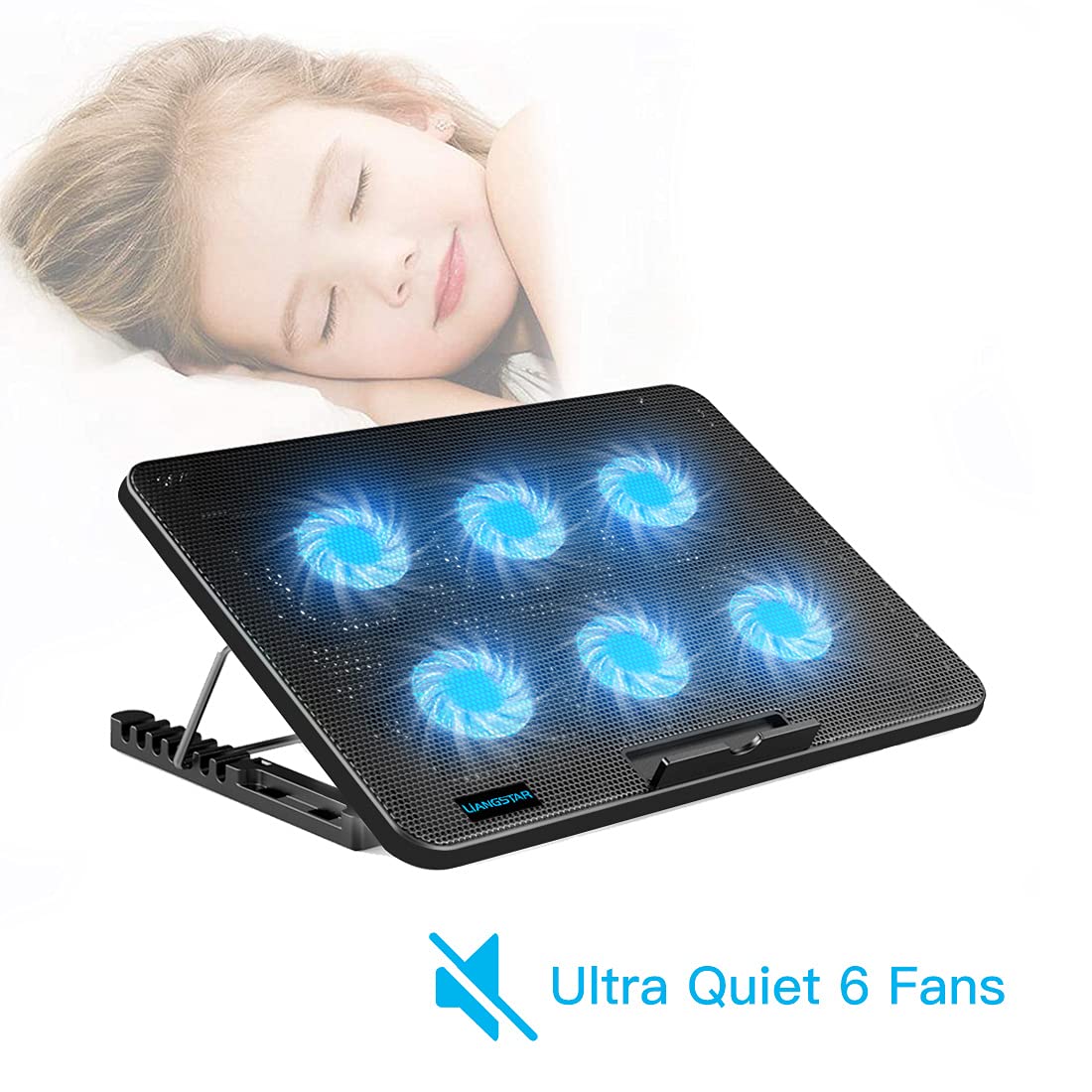 Liangstar Laptop Cooling Pad, Laptop Cooler With 6 Quiet Fans For 12-17 Inch Notebook Gaming Fan Stable Stand, 7 Height & Wind S