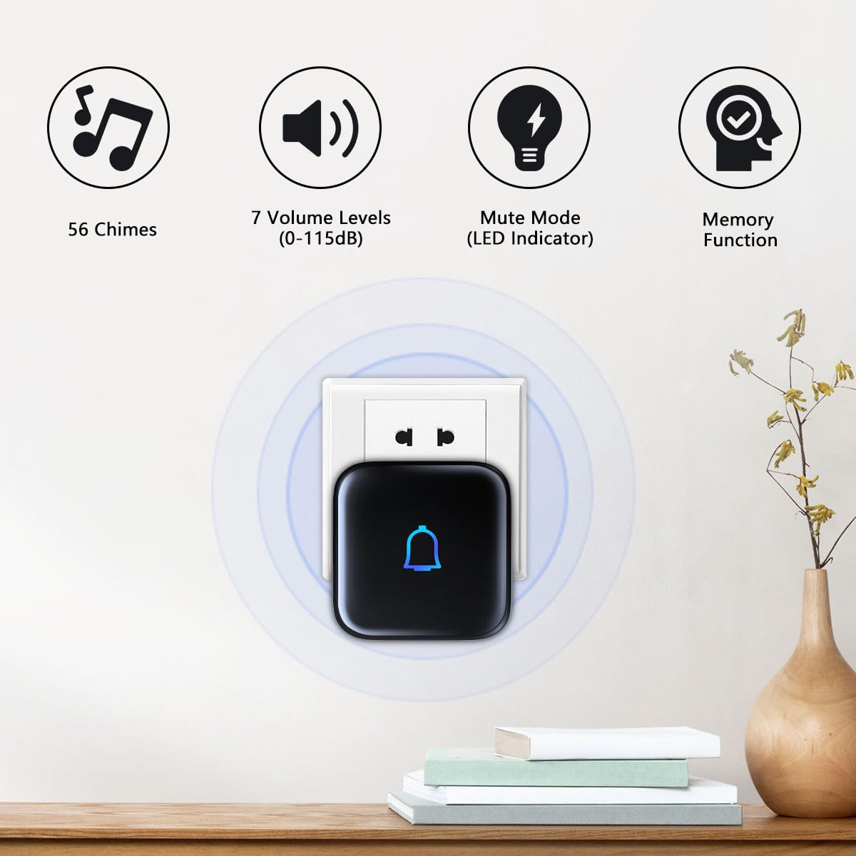 Doorbell Wireless Doorbell Ip66 Waterproof 1000 Feet With 56 Chimes 115Db 7 Volume Levels Mute Mode & Led Flash Doorbell Ringer