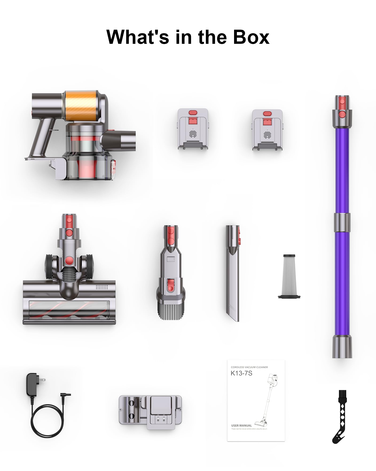 Snowkuna Cordless Vacuum Cleaner, 2 Batteries 120 Mins Runtime 45Kpa 550W, Stick Vacuum With Anti-Tangle Design, Self-Standing,