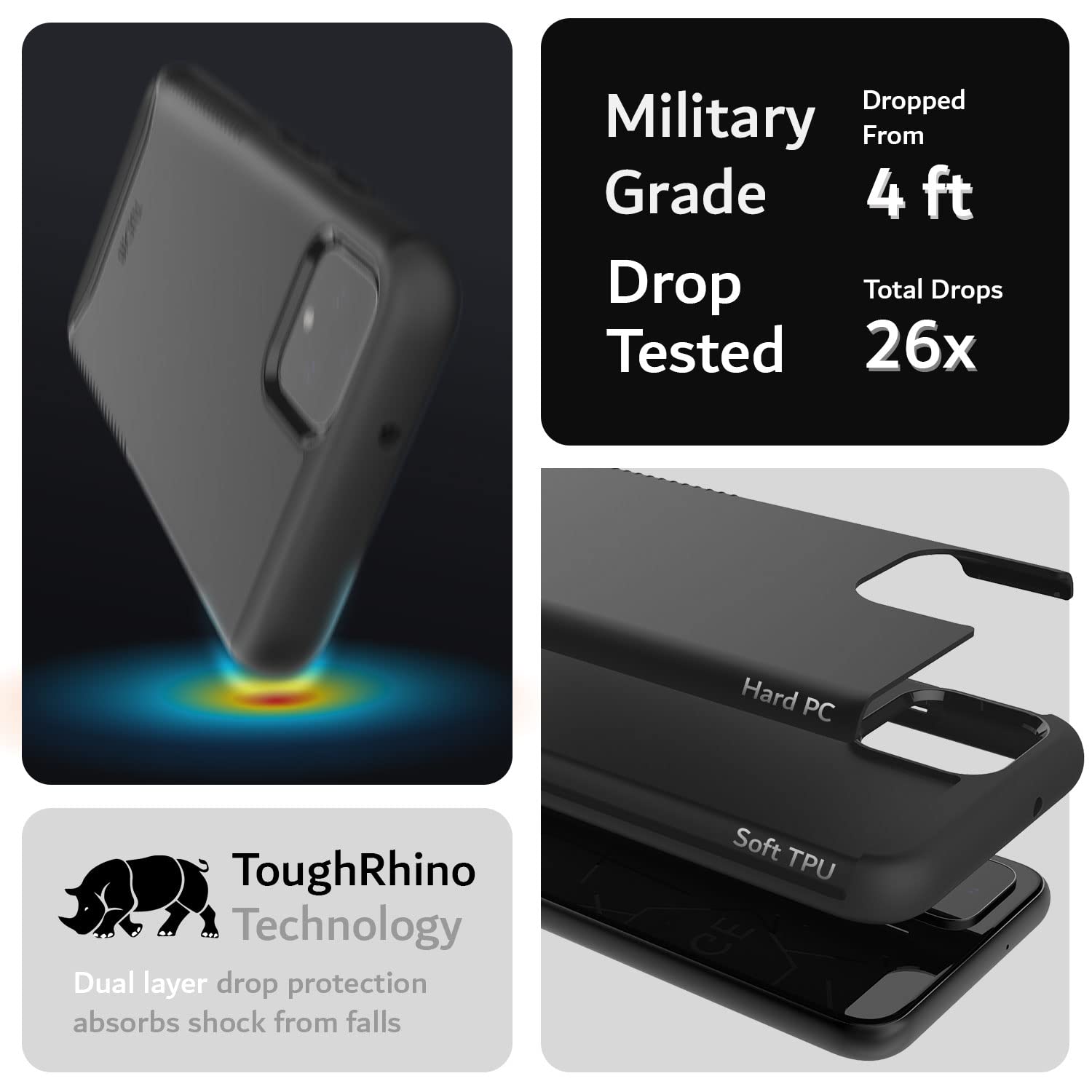 Tudia Rugged Drop Protection Merge Series Designed For Google Pixel 4 Case, Heavy Duty Slim Matte Protective Phone Case Cover Fo