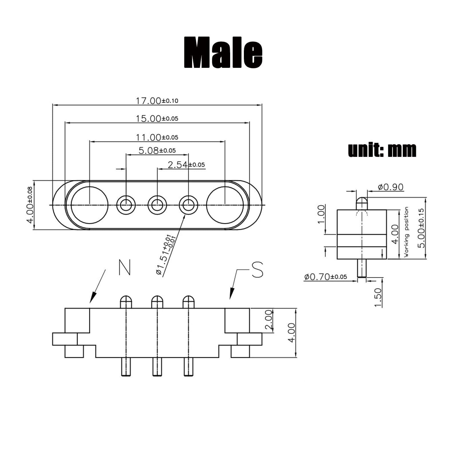 2 Pair Magnetic Pogo Pin Connector, 2/3/4/5P 2A Pogopin Magnetic Connector Male+Female 2.54/2.5 Mm Through Holes Spring Loaded C