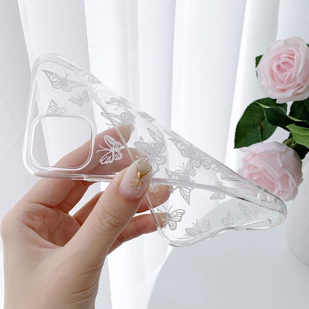 LCHULLE iPhone 12 Pro Max Case Butterfly Design Clear TPU Shockproof Protective Cover White