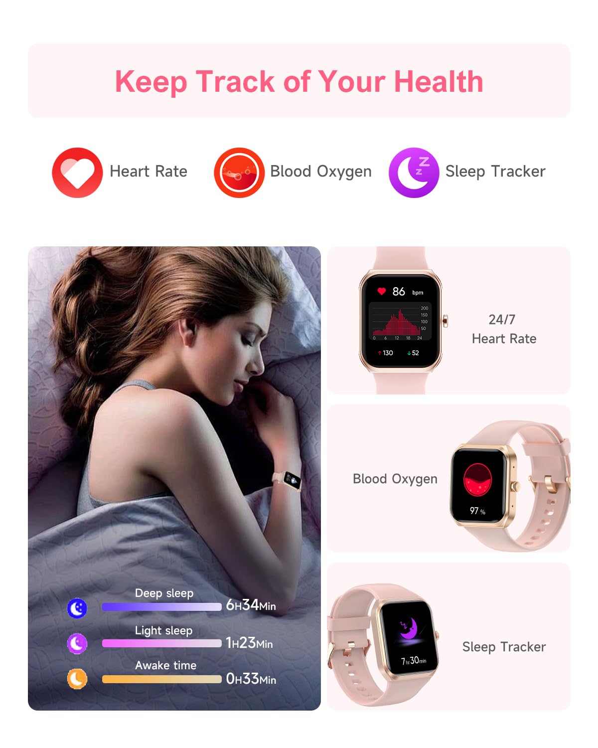 Mxq Fitness Smart Watch For Women Men, Android Ios Iphone Compatible, Ip68 Waterproof, 1.91    Lager Screen With Text And Call,