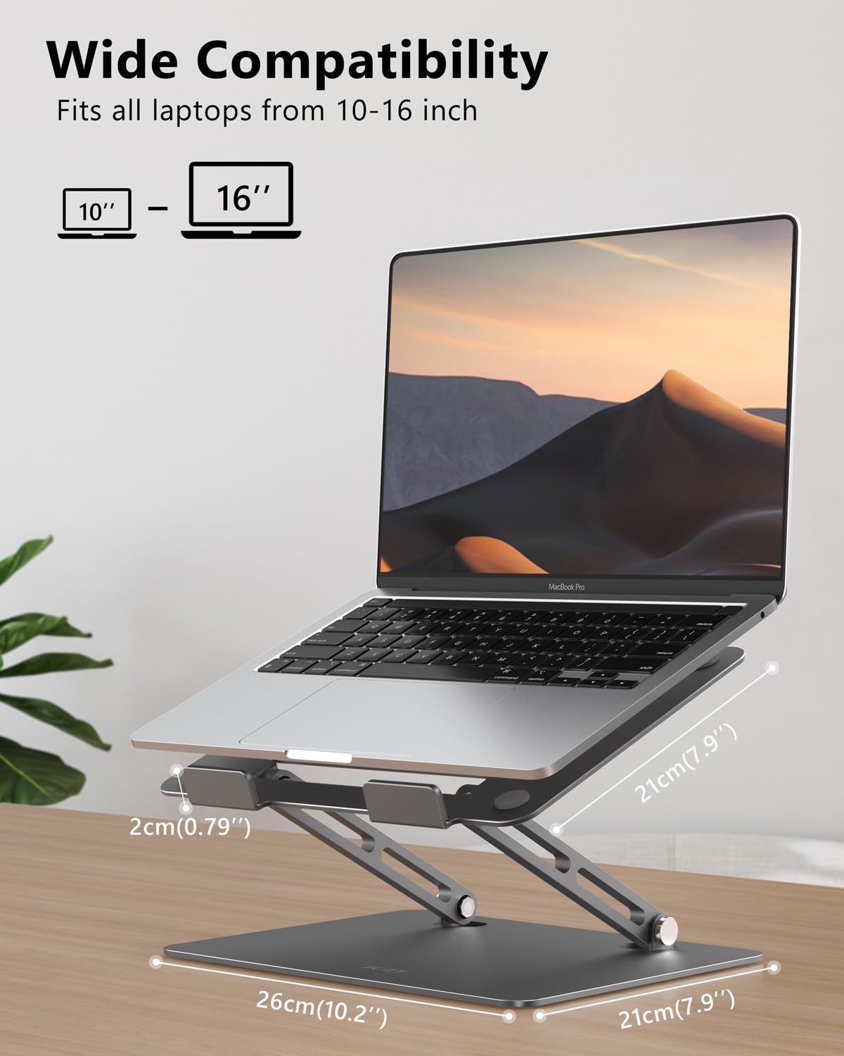 Jczt Foldable Laptop Stand For Desk, Adjustable Height Ergonomic Computer Stand, Aluminum Portable Laptop Stands Holder Riser Fo