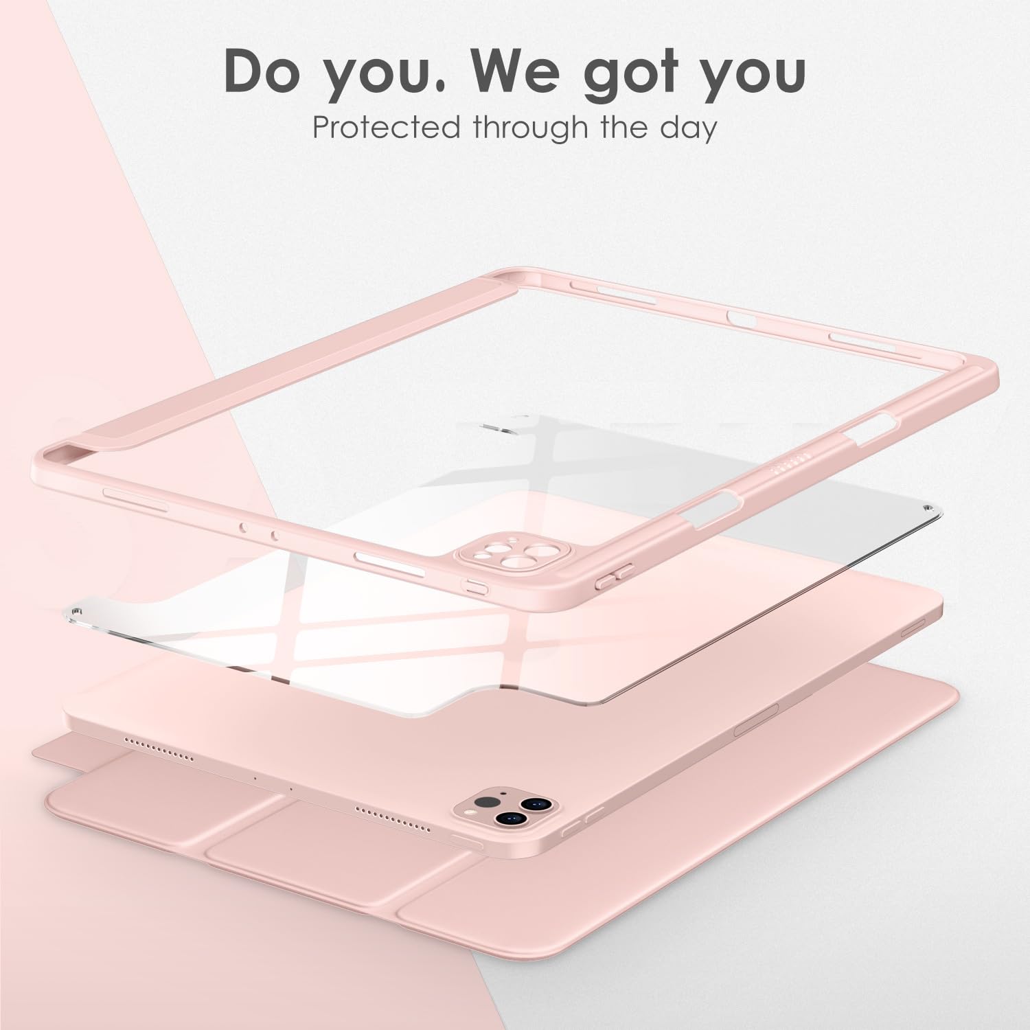 Dttocase For Ipad Pro 12.9 Case 6Th/5Th/4Th/3Rd Generation 2022/2021/2020/2018,Clear Back Cover[Built In Pencil Holder,Auto Slee