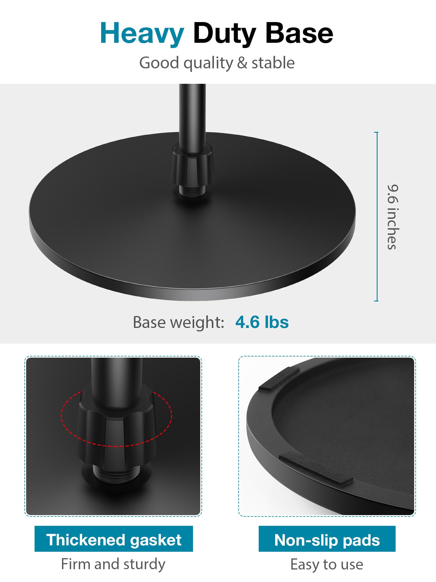 Innogear Mic Stand, Max Height 66.34 Microphone Stand Floor Detachable Boom Mic Arm Stands With Weighted Round Base For Blue Yet