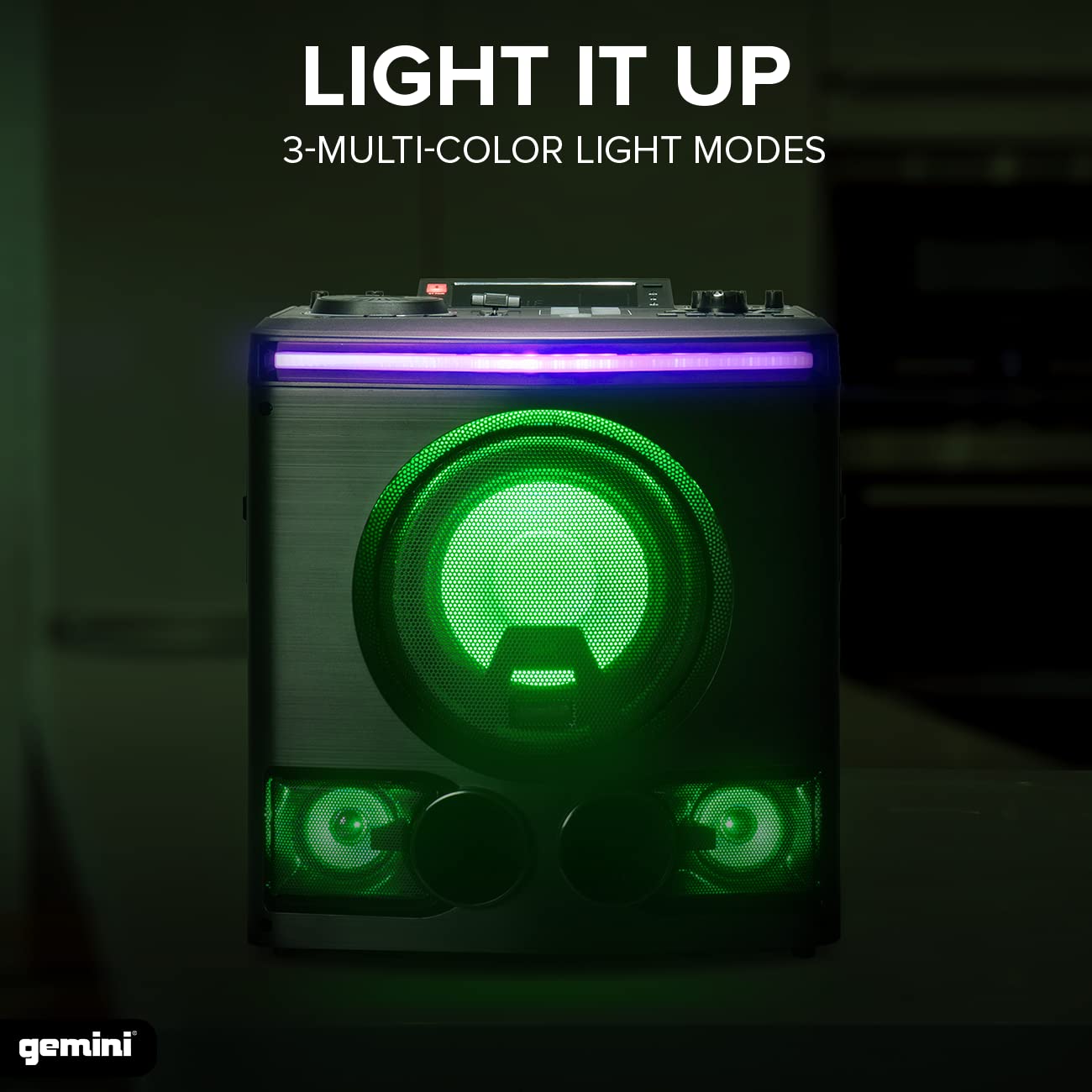 Gemini 2400W Peak Power Bluetooth Karaoke Party Speaker System With 8 Woofer, Led Lights, Mic, Guitar Input, Dj Effects, Usb Rec