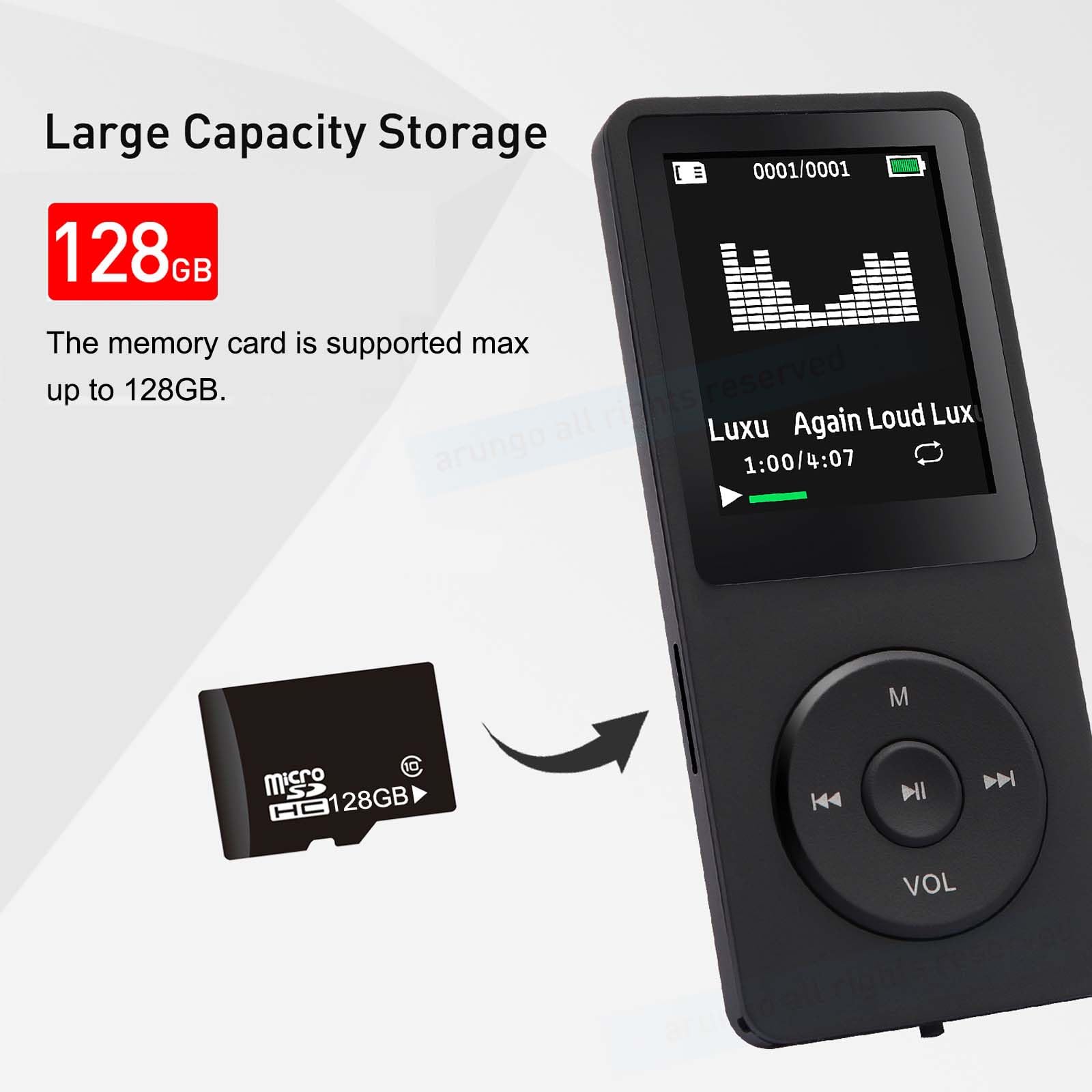 Mp3 Player 128Gb With Speaker Earphone Portable Hifi Lossless Sound Mp3 Mini Music Player Voice Recorder E Book Hd Screen 1.8 In