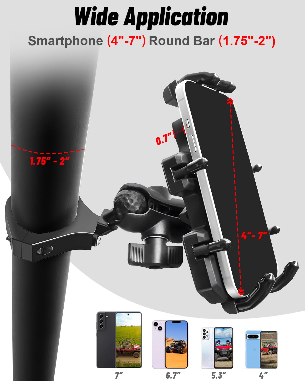 Momi Rac Gp Utv Phone Mount-360 Adjustable Heavy Duty Phone Holder 8 Claws Fits 1.75 To 2 Inch Round Tube Fits Rzr Maverick X3 R
