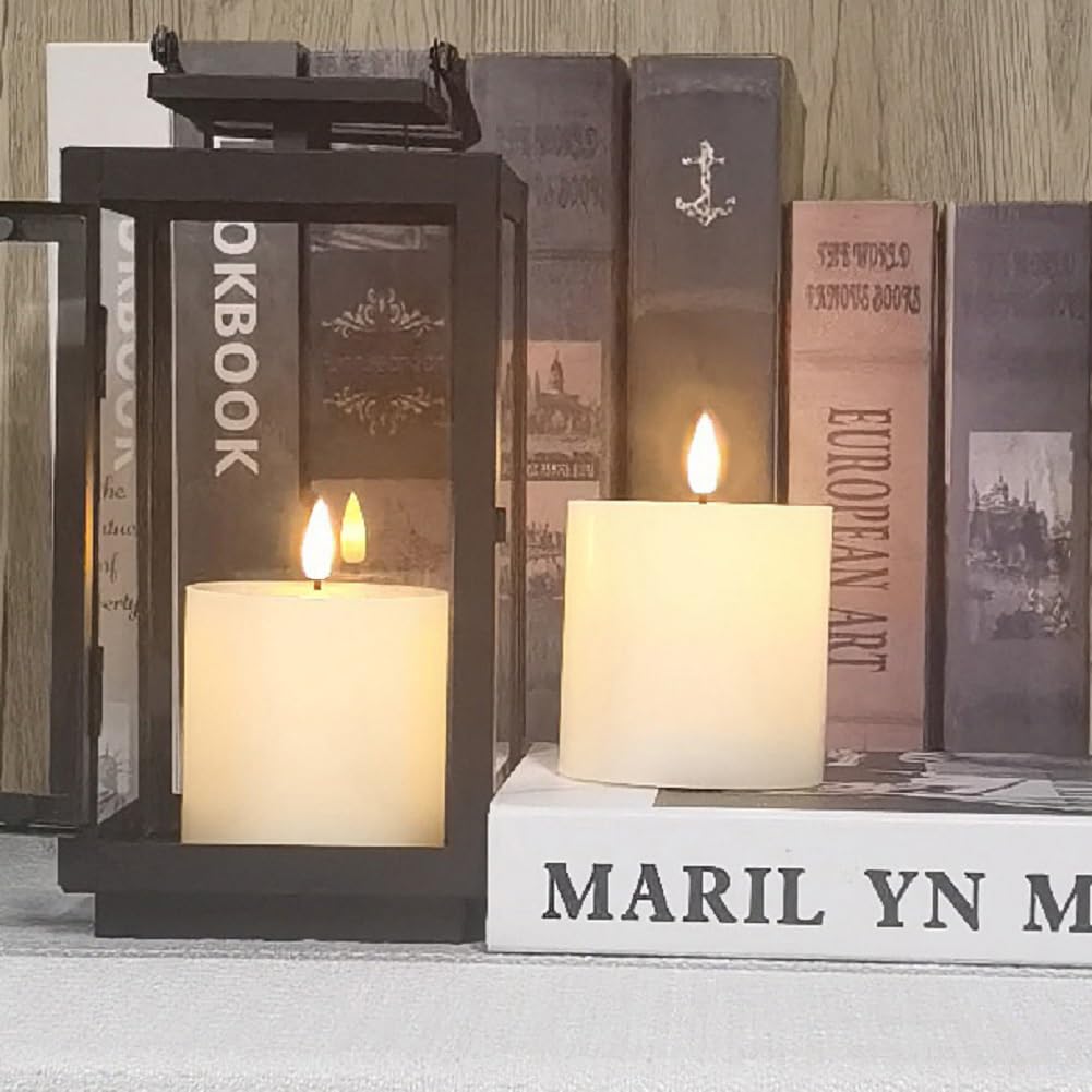 Volnyus Flameless Candles Set Of 2 (3X3 Inch) Flickering Led Real Wax Candles Battery Operated With Remote Control Timers For Fi