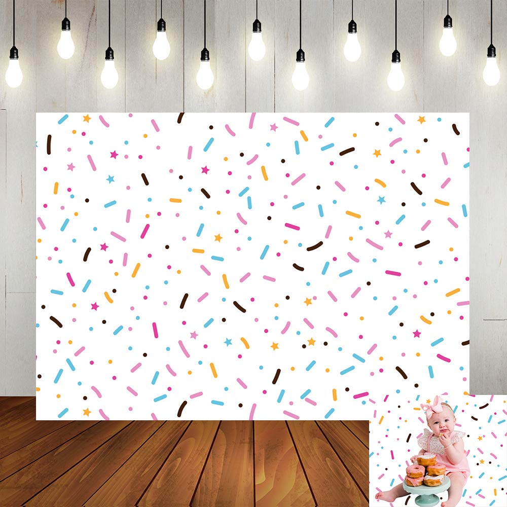 Lofaris Donut Theme Birthday Party Backdrop Donut Grow Up Bright Confetti Background Baby Shower Happy First Birthday Newborn Ba