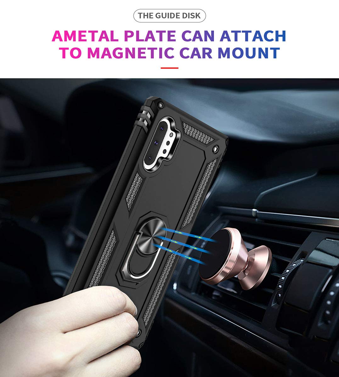 Addit Note 10 Plus Case,Note 10+ Case, Military Grade Protective Cases Cover With Ring Car Mount Kickstand For Samsung Galaxy No
