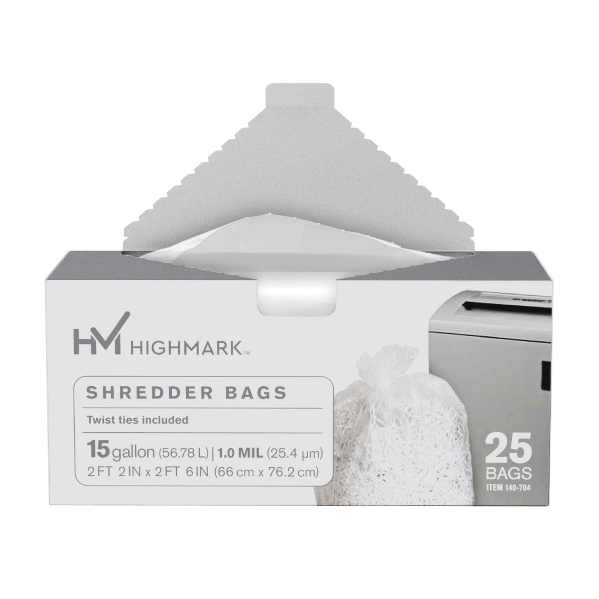 Highmark Shredder Bags, 1 Mil, 15 Gallons, Clear, Box Of 25, Dp00704