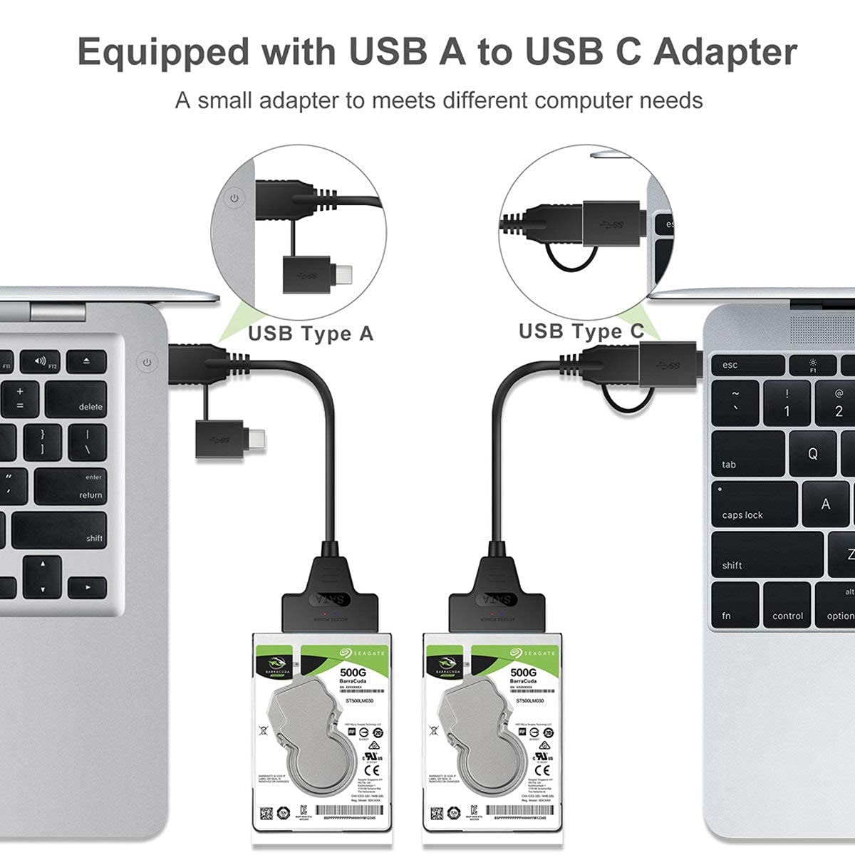 chenyang 2-in-1 USB 3.0/USB C to SATA Cable Adapter for 2.5" SSD/HDD UASP UC-147-CY Copper