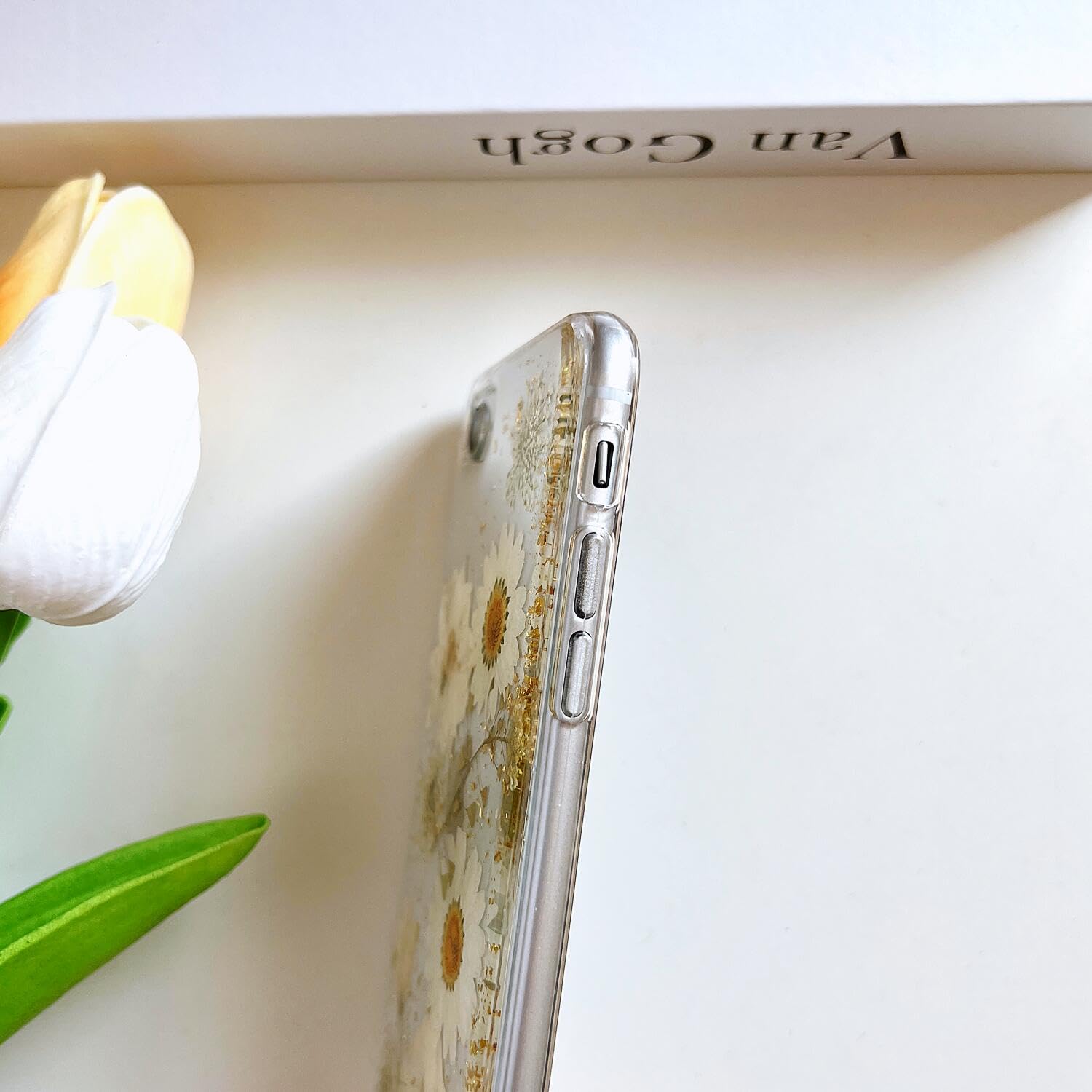 Lseeka For Iphone Se 2022/ Se 2020/8/7 Clear Case With Pressed Real Flowers Design,Glitter Cute White Floral Pattern Slim Soft T