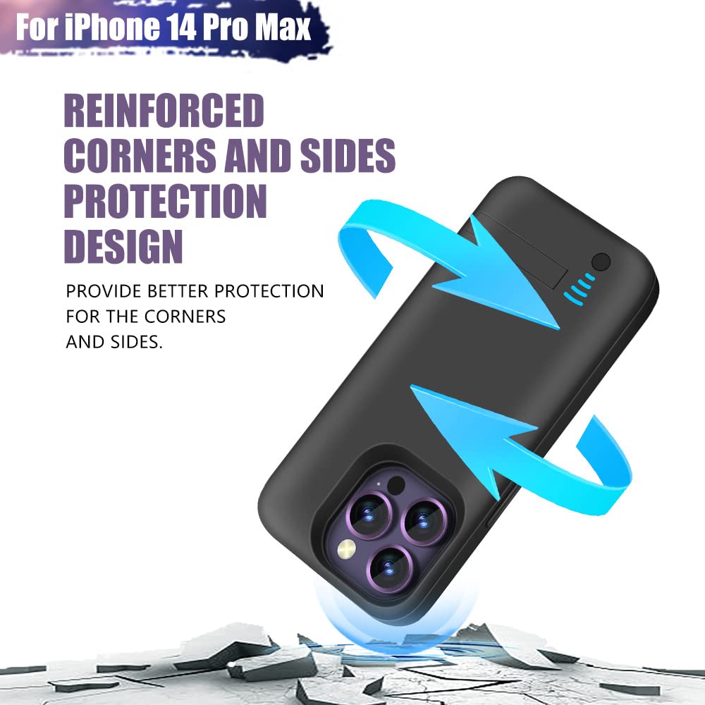 Bahond Battery Case For Iphone 14 Pro Max, 6000Mah Rechargeable Extended Battery Charging/Charger Case, Add 100% Extra Juice, Su