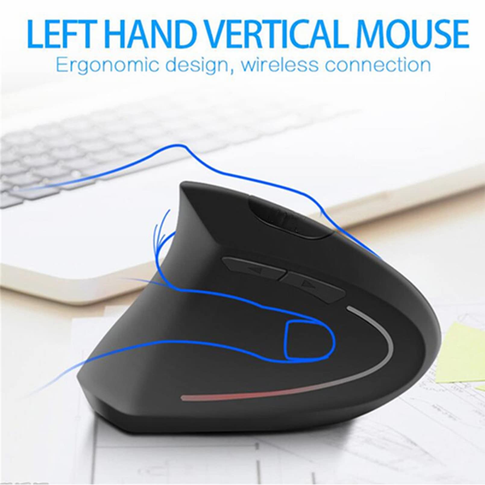 Left-Handed Mouse, Rechargeable 2.4G Wireless Ergonomic Vertical Mice With Usb Receiver, 6 Buttons And 3 Adjustable Dpi 800/1200