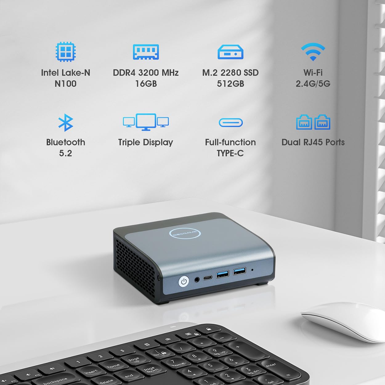 Bosgame Mini Pc E1, 16Gb Ddr4 512Gb Ssd, Intel Alder Lake N100 (Up To 3.4Ghz), 2.5G Dual Lan Mini Computer Supports Wifi5, Bt5.2