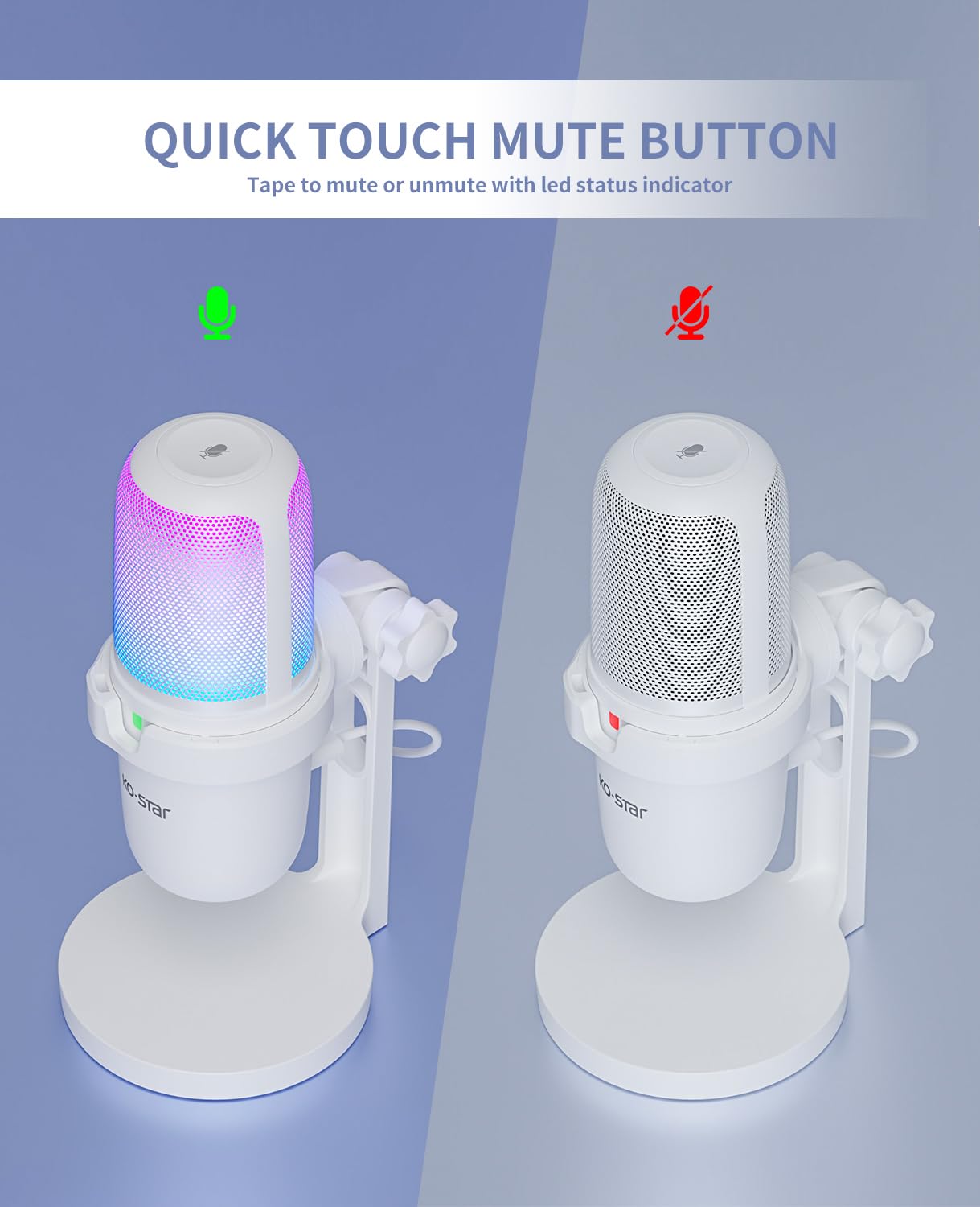 Usb Microphone For Pc,White Mini Microphone,Computer Gaming Mic For Ps4/ Ps5/ Mac,Condenser Mic With Quick Mute,Rgb Streaming Mi