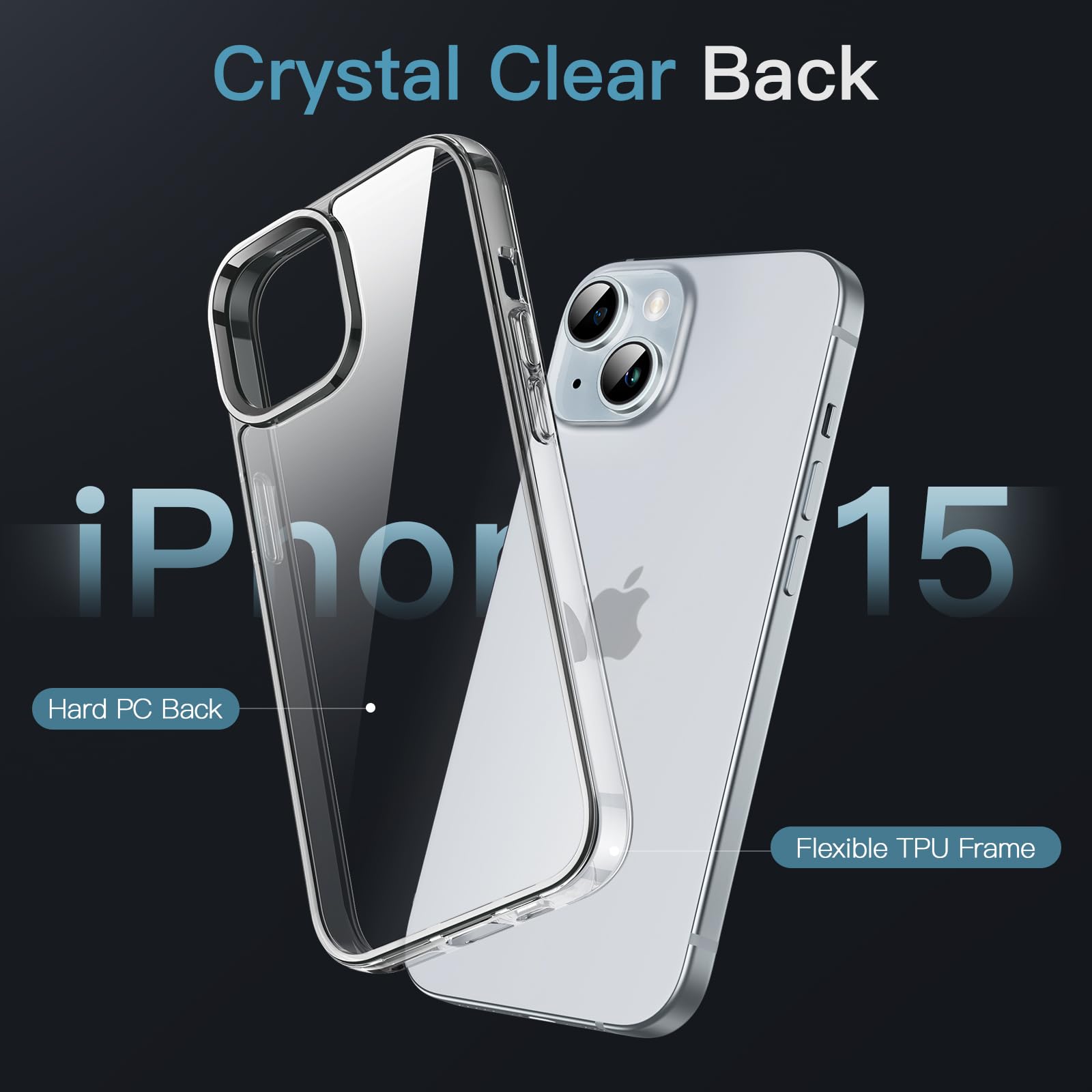 Jetech Case For Iphone 15 6.1 Inch, Non Yellowing Shockproof Phone Bumper Cover, Anti Scratch Clear Back (Clear)