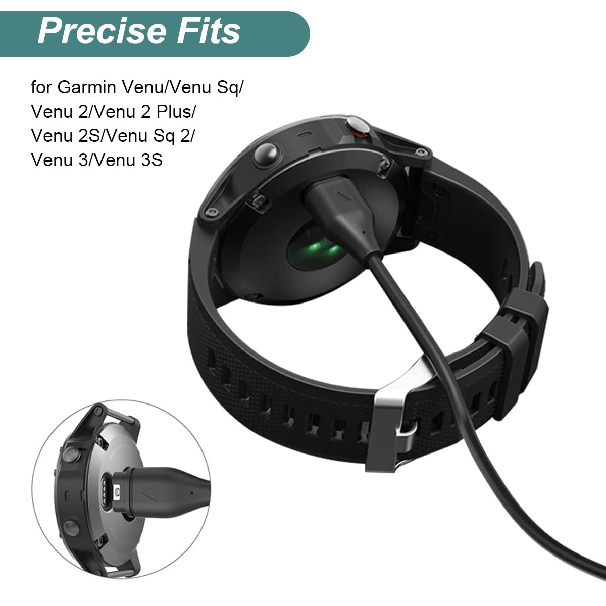 Kissmart Charger For Garmin Venu 3/Venu 3S/Venu 2/Venu 2 Plus/Venu 2S/Venu Sq 2/Venu Sq/Venu, Charging Cable Cord Plus A Green C